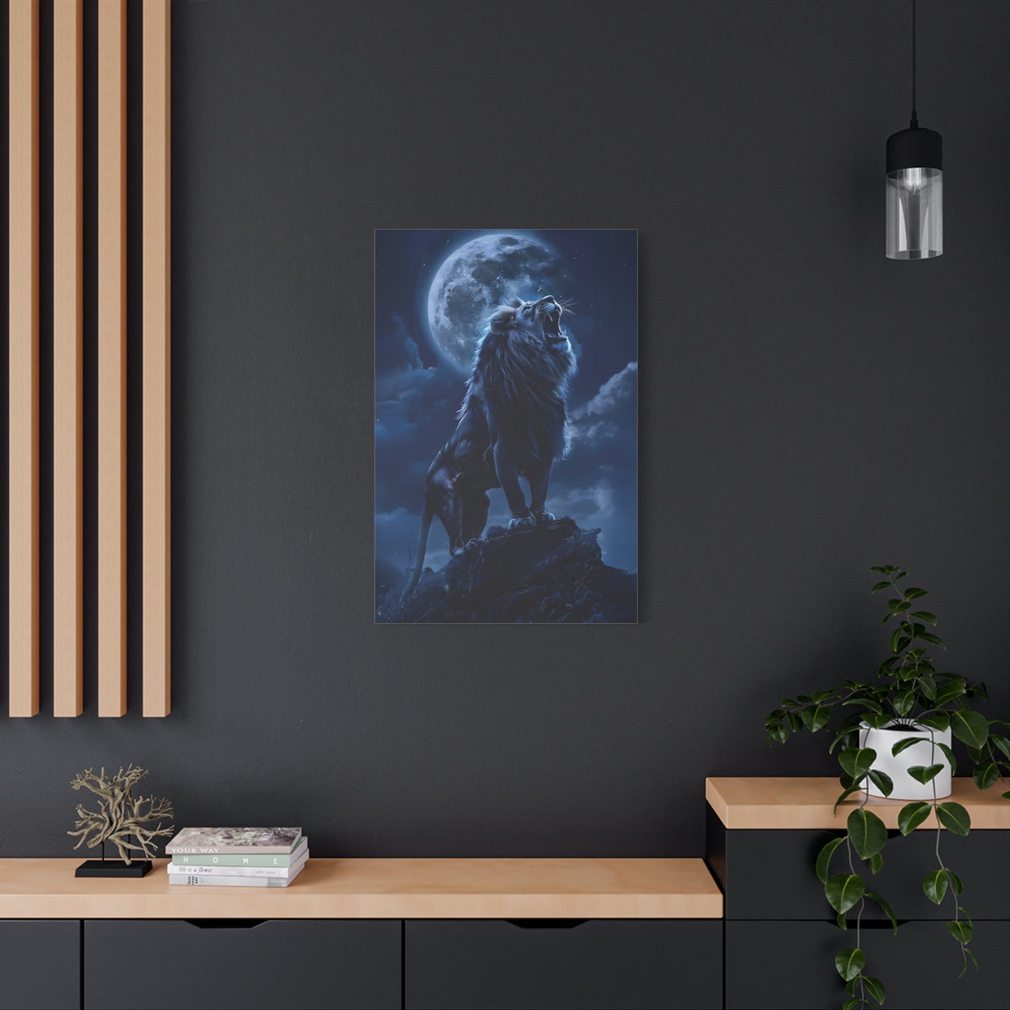 Majestic Lion Canvas Art Print, Home Decor, Wall Art, Animal Lover Gift, Moonlit Landscape, Office Wall Decoration, Afro Art