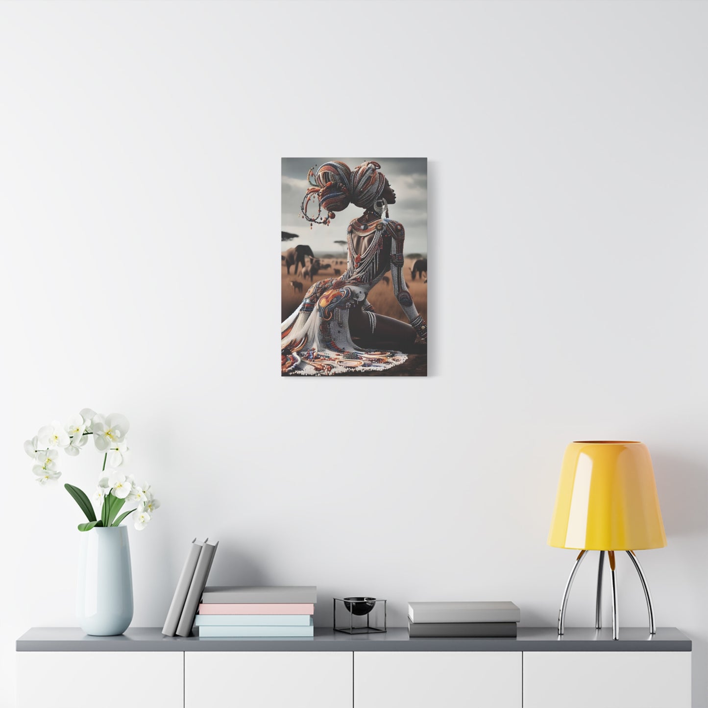 Stretched Canvas Art Piece, Vibrant African Woman Portrait, Home Decor, Gift for Art Lovers, Inspirational Wall Art, Bohemian Decor
