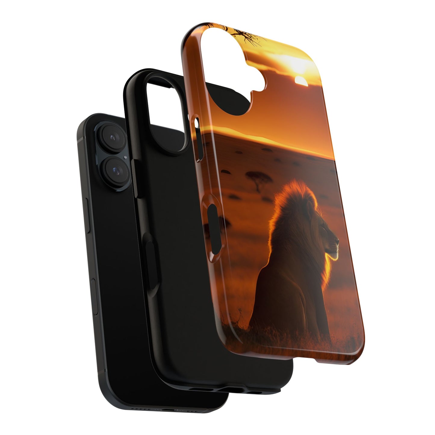Lion Sunset Phone Case – Majestic Wildlife Art with Tree Silhouette, Safari-Inspired Protective Cover