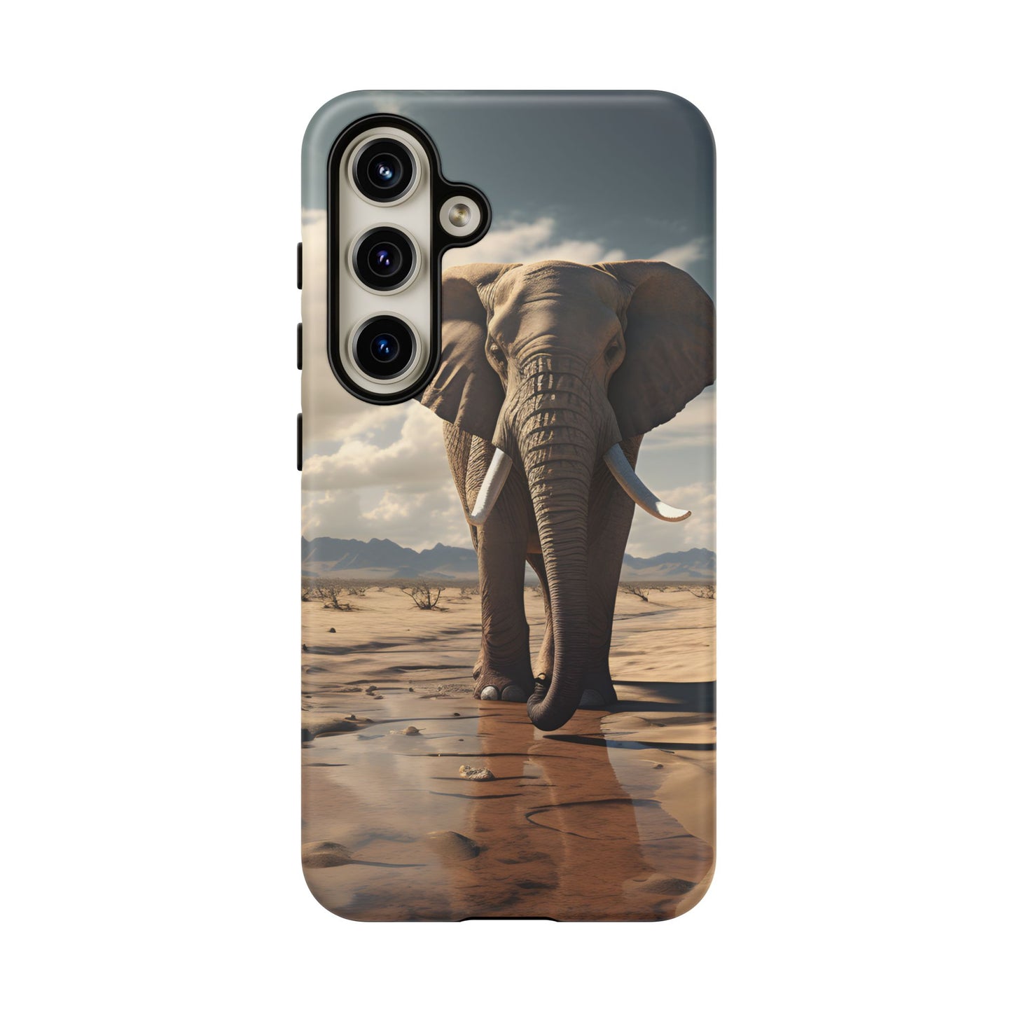 Elephant Drinking Water Phone Case - Wildlife Art in Dry Landscape Design, Nature-Inspired Protective Cover