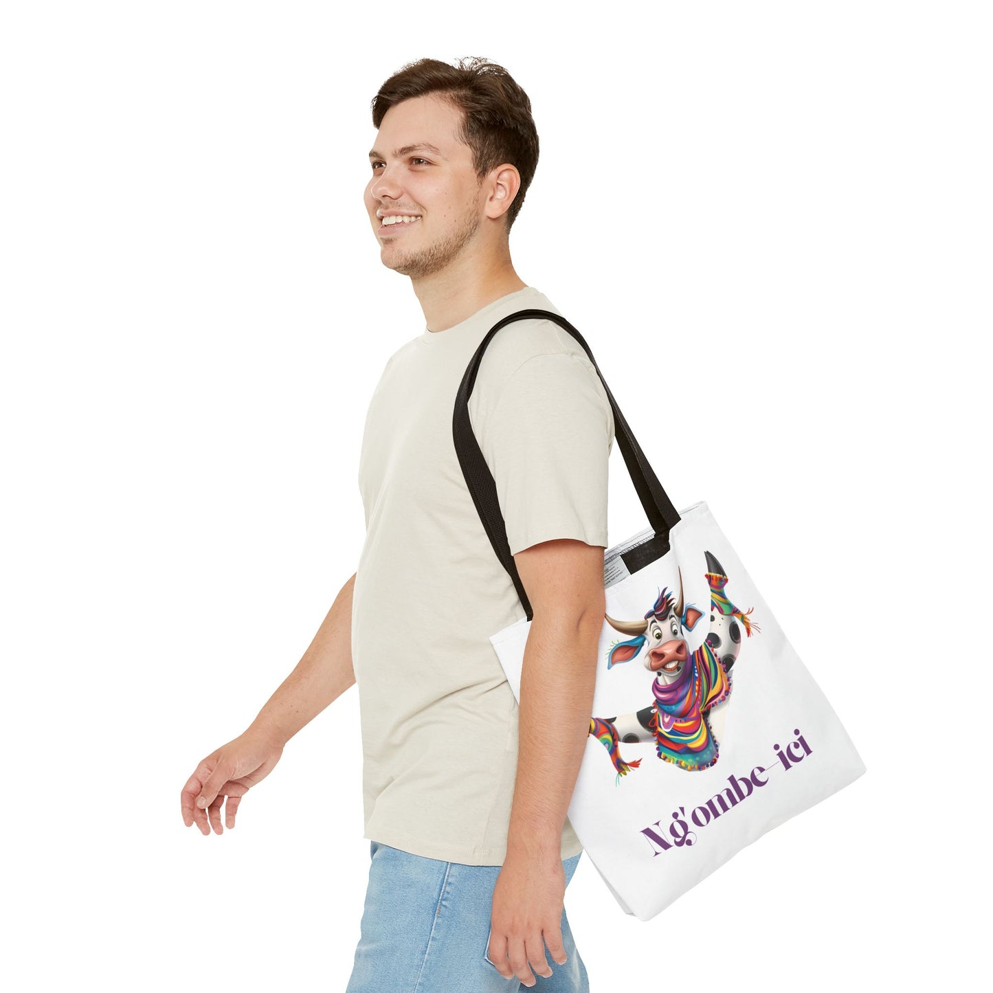 Funny Ngombe-ici Cow Tote Bag, Fun Eco-Friendly Shopping Bag, Animal Lover Gift, Festival Tote, Cute Cow Design, Mochila de Vaca