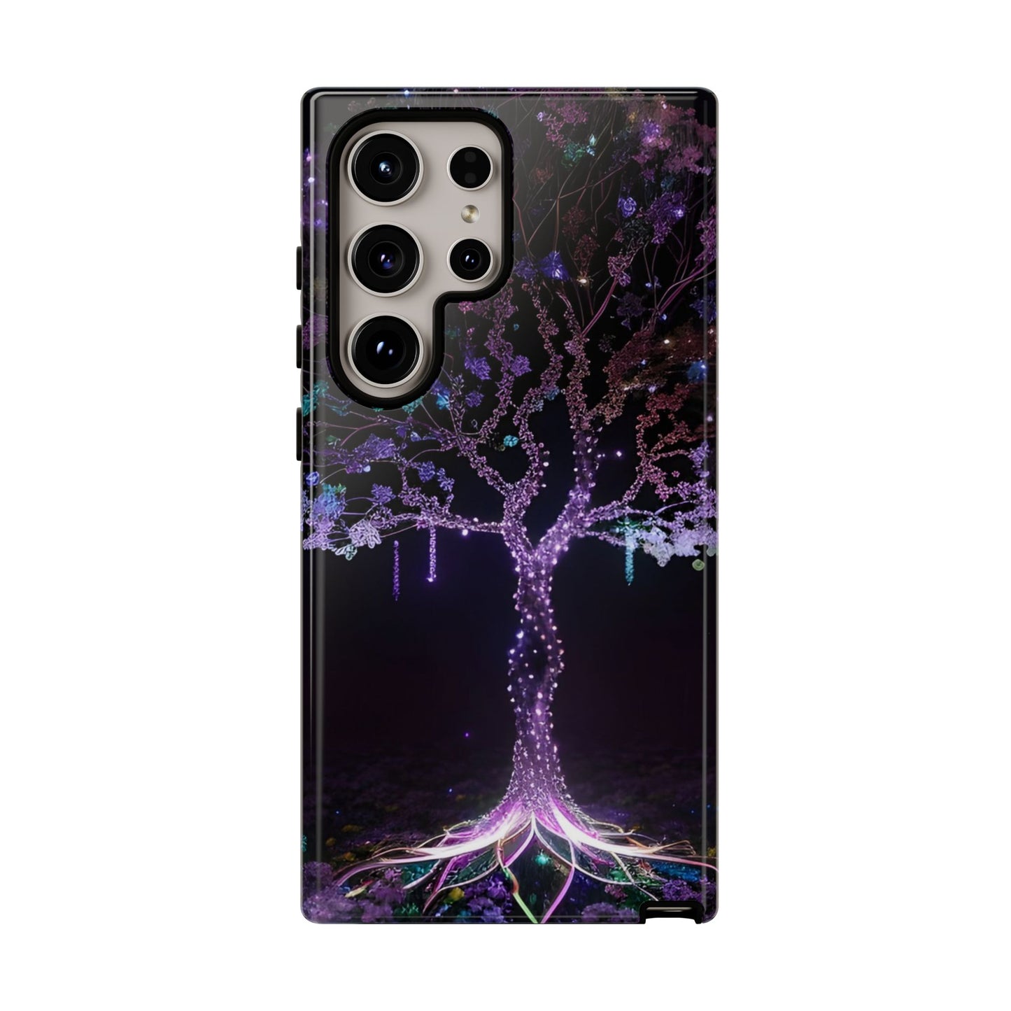 Dark Purple Tree Phone Case – Luminous Nature Art, Mystical Night Design Protective Cove