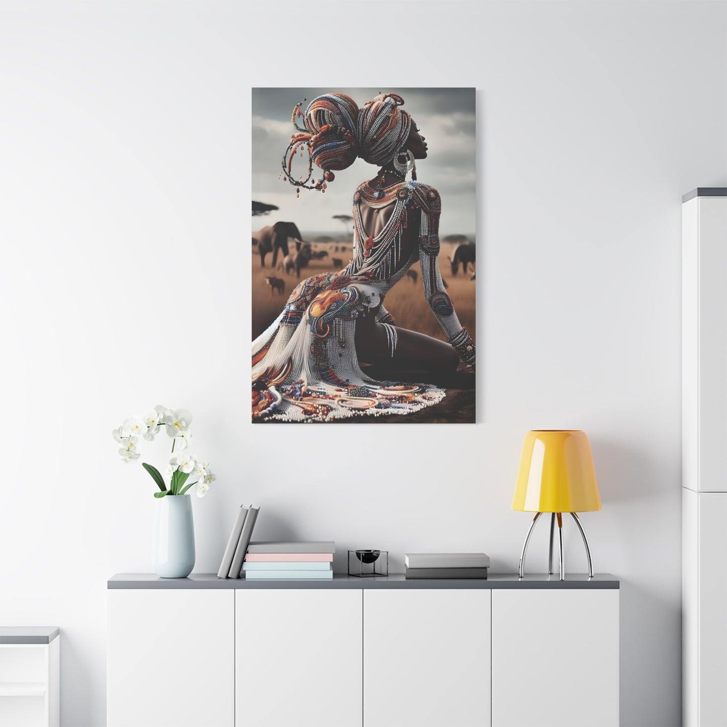 Stretched Canvas Art Piece, Vibrant African Woman Portrait, Home Decor, Gift for Art Lovers, Inspirational Wall Art, Bohemian Decor