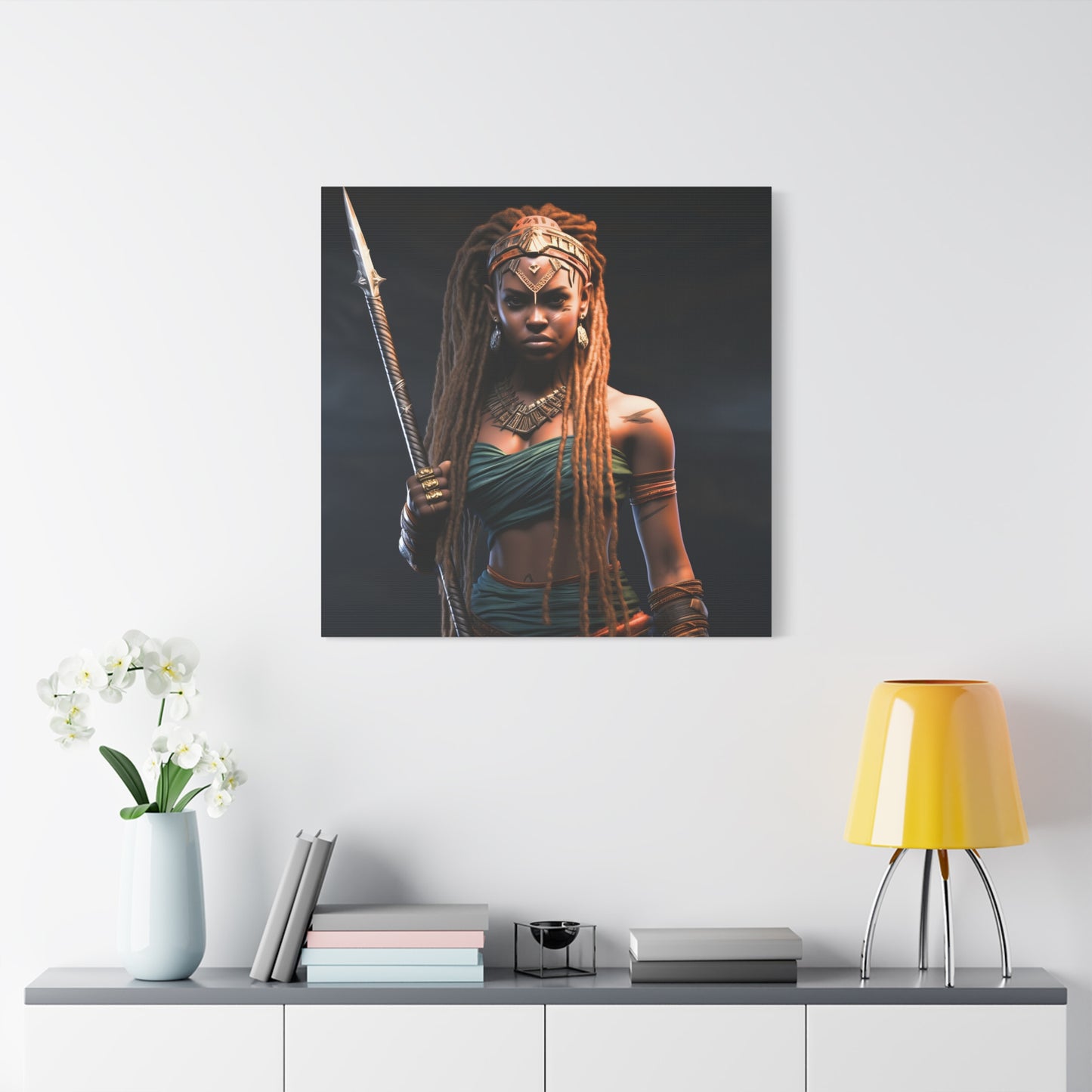Warrior Queen Stretched Canvas Wall Art Print, Warrior Decor, Wall Art, Home Decor, Unique Gift, African Goddess