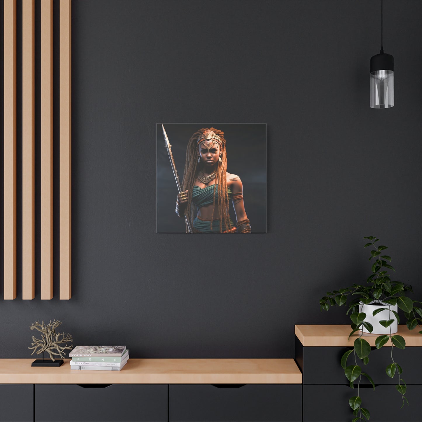 Warrior Queen Stretched Canvas Wall Art Print, Warrior Decor, Wall Art, Home Decor, Unique Gift, African Goddess
