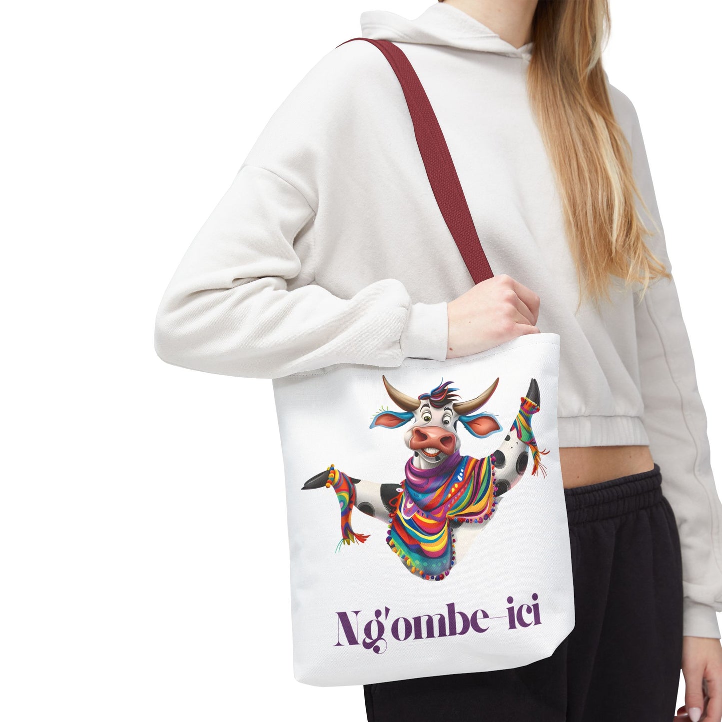 Funny Ngombe-ici Cow Tote Bag, Fun Eco-Friendly Shopping Bag, Animal Lover Gift, Festival Tote, Cute Cow Design, Mochila de Vaca