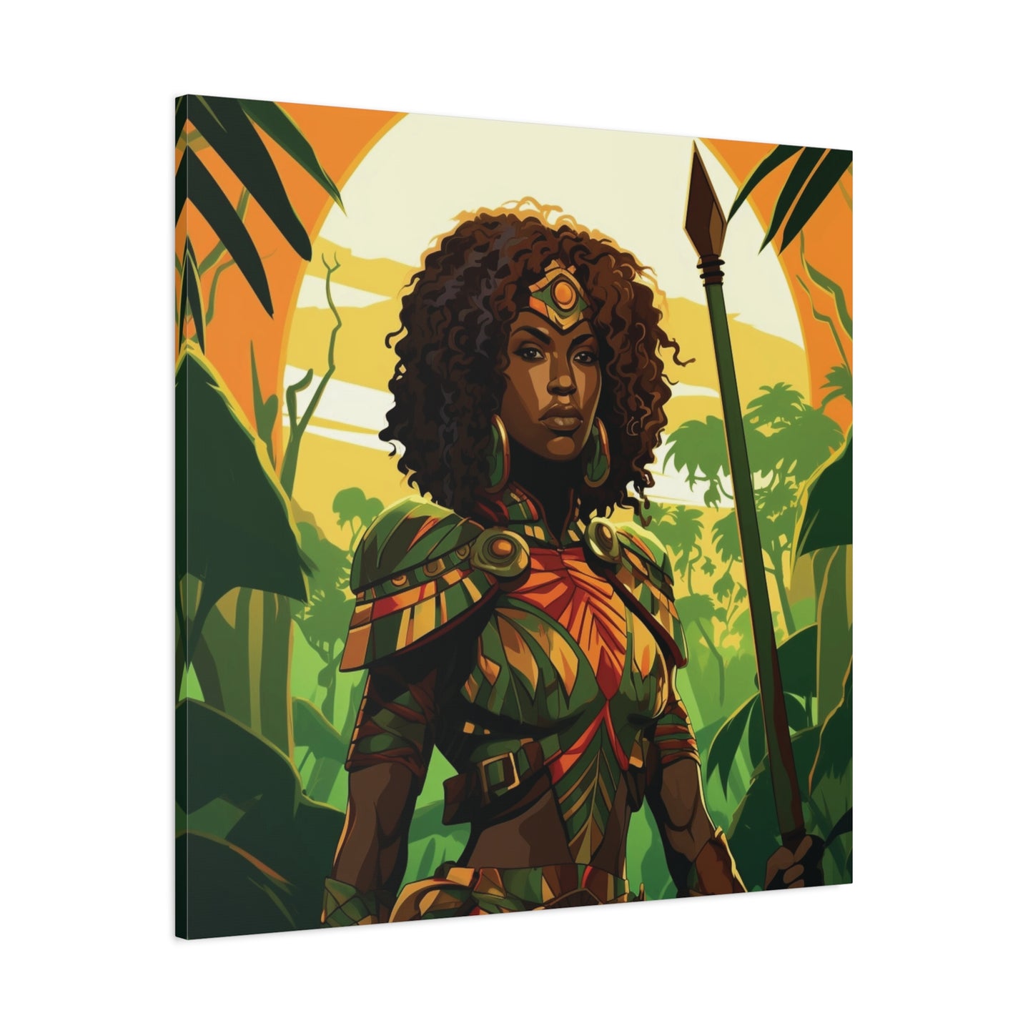 Jungle Warrior Queen Wall Art – Afrocentric Strength & Beauty Canvas Print | Jungle Wall Decor, Ethnic Artwork, Home Gallery, Gift for Art Lovers, Boho Decor