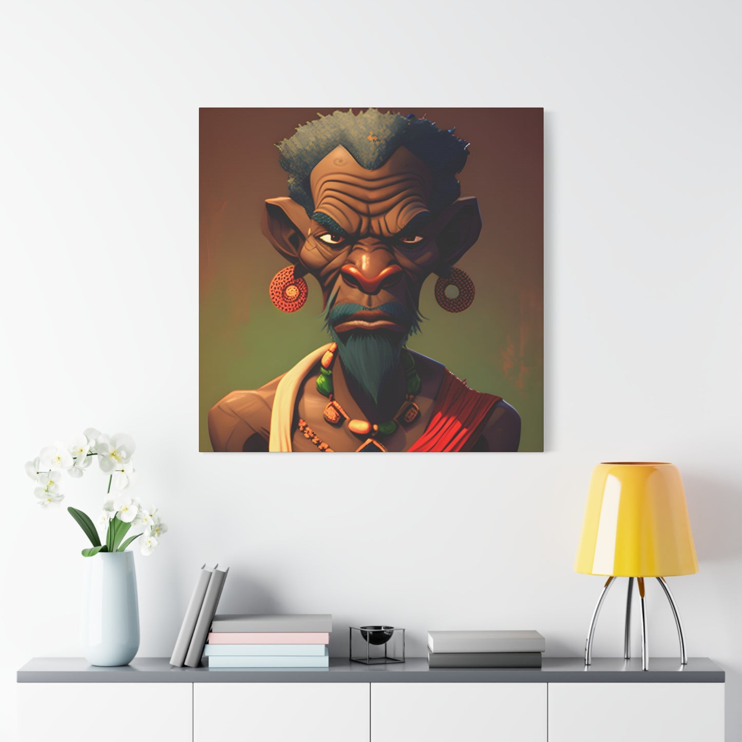Afro Futurist Tribal Elder Portrait – Bold African Character Art Canvas Print, Home Decor, Ethnic Portrait, African Culture Print, Art Gift for Collectors