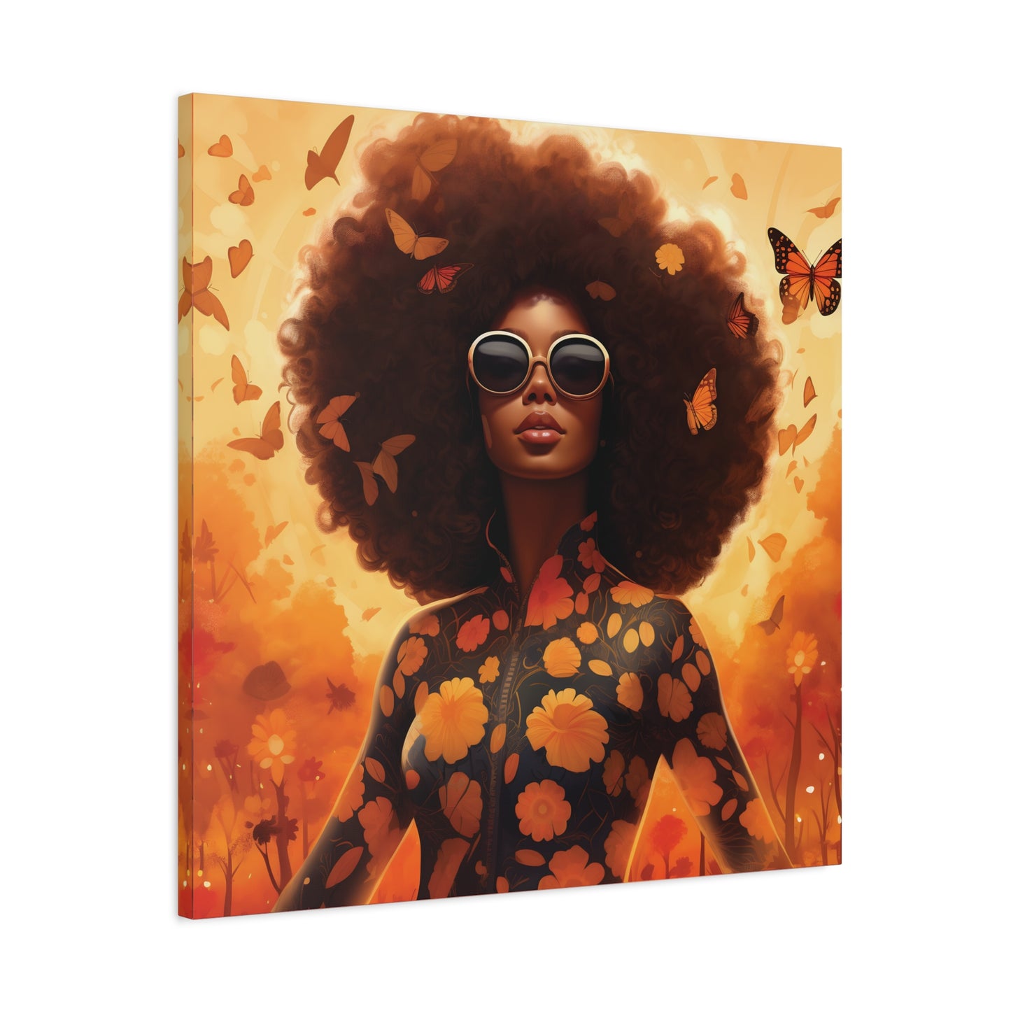 Floral Canvas Art, Bohemian Wall Decor, Afrocentric Home Decor, Vibrant Modern Art, Unique Gift Idea, Orange Butterfly Artwork