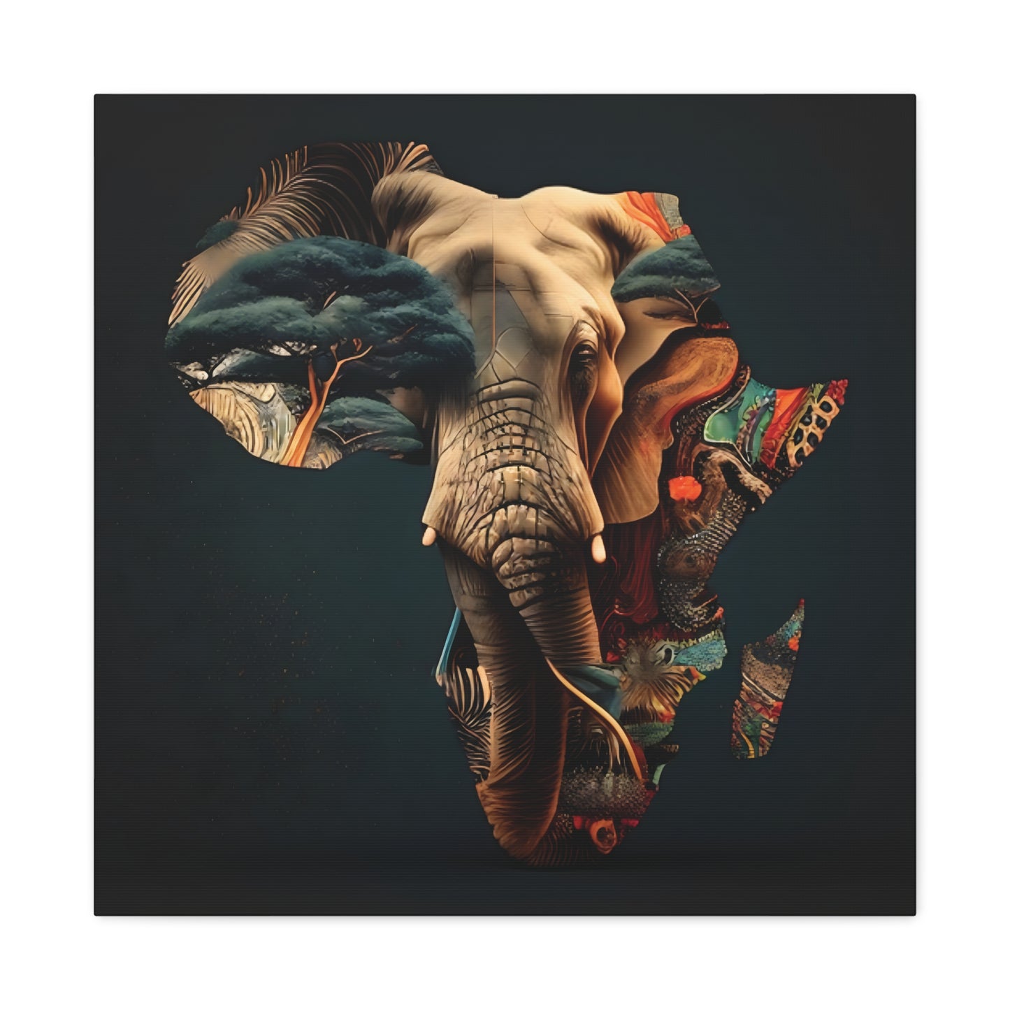 African Elephant Map Art – Tribal Wildlife Wall Decor of Africa Continent Stretched Canvas Art Print, Africa, Elephant Design, Home Decor, Wall Art, Wildlife Lover Gift, Art for Nature Enthusiasts