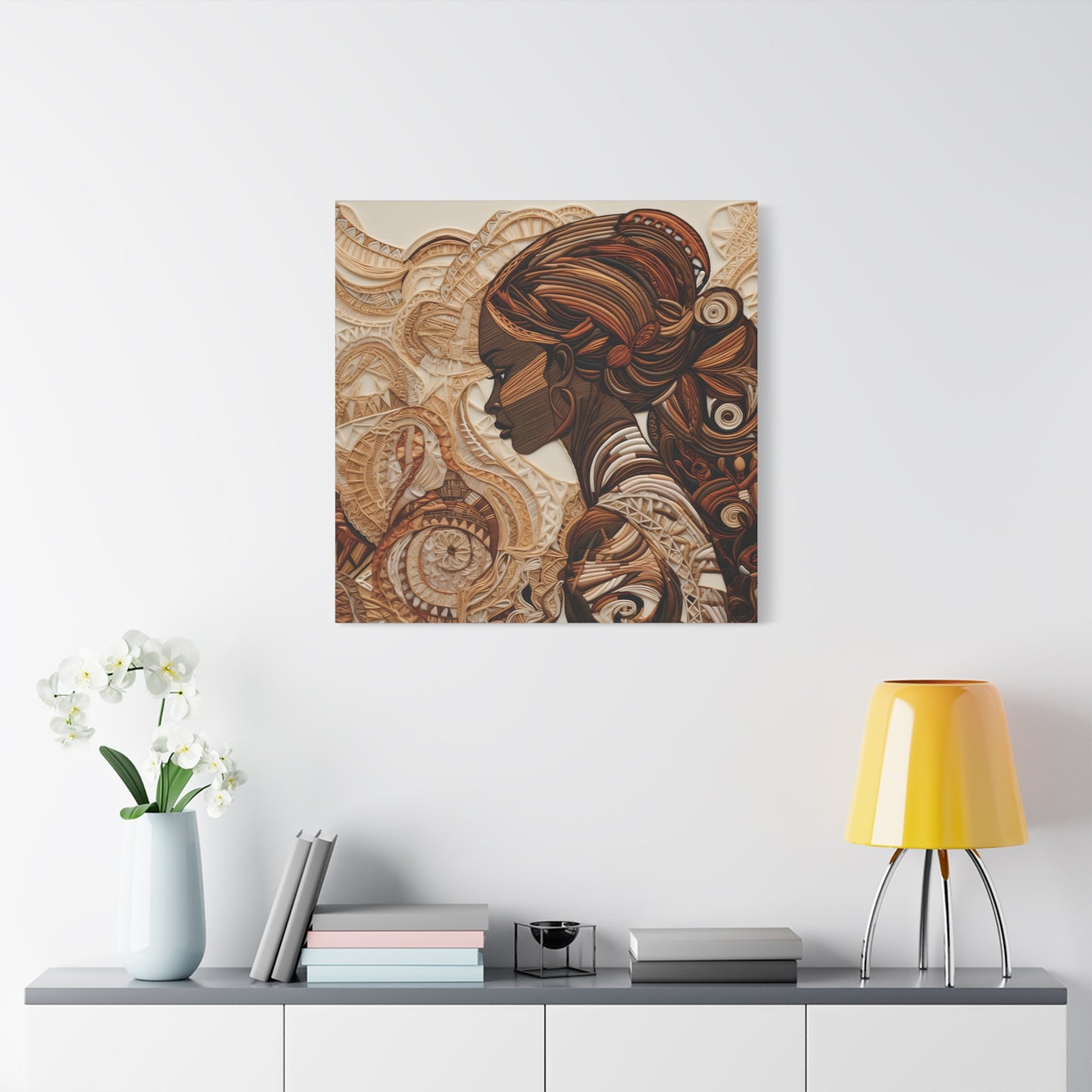 African Woman Paper Canvas Art Print – Intricate Afrocentric Wall Decor in Warm Earth Tones , Bohemian Wall Decor, Ethnic Home Decoration, Gift for Her, Tribal Art, Abstract Design, Feminine Wall Art