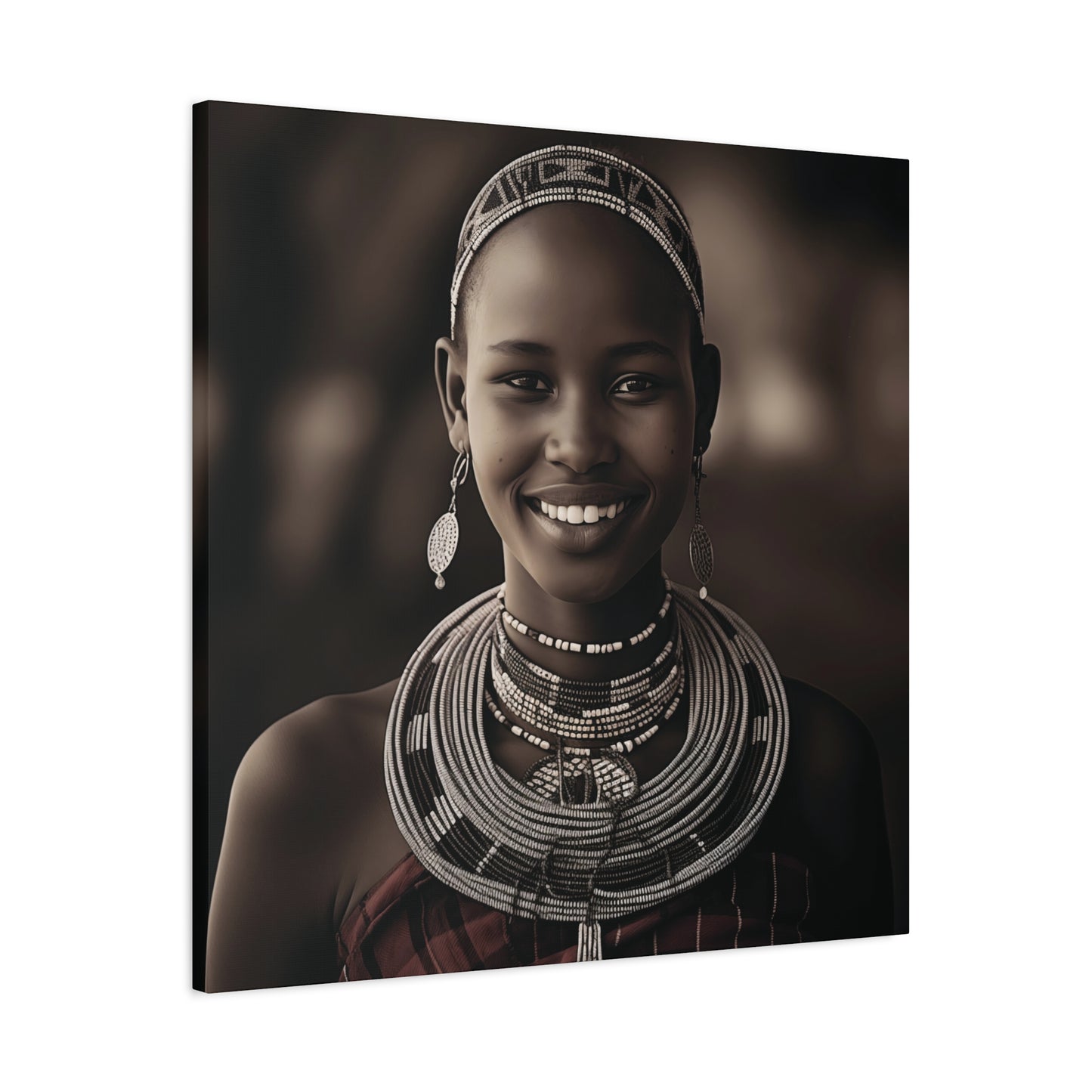 Stretched Canvas Art Print of a Smiling Maasai Woman, Ethnic Wall Décor, Home, Office, Cultural Celebration, Gift Idea