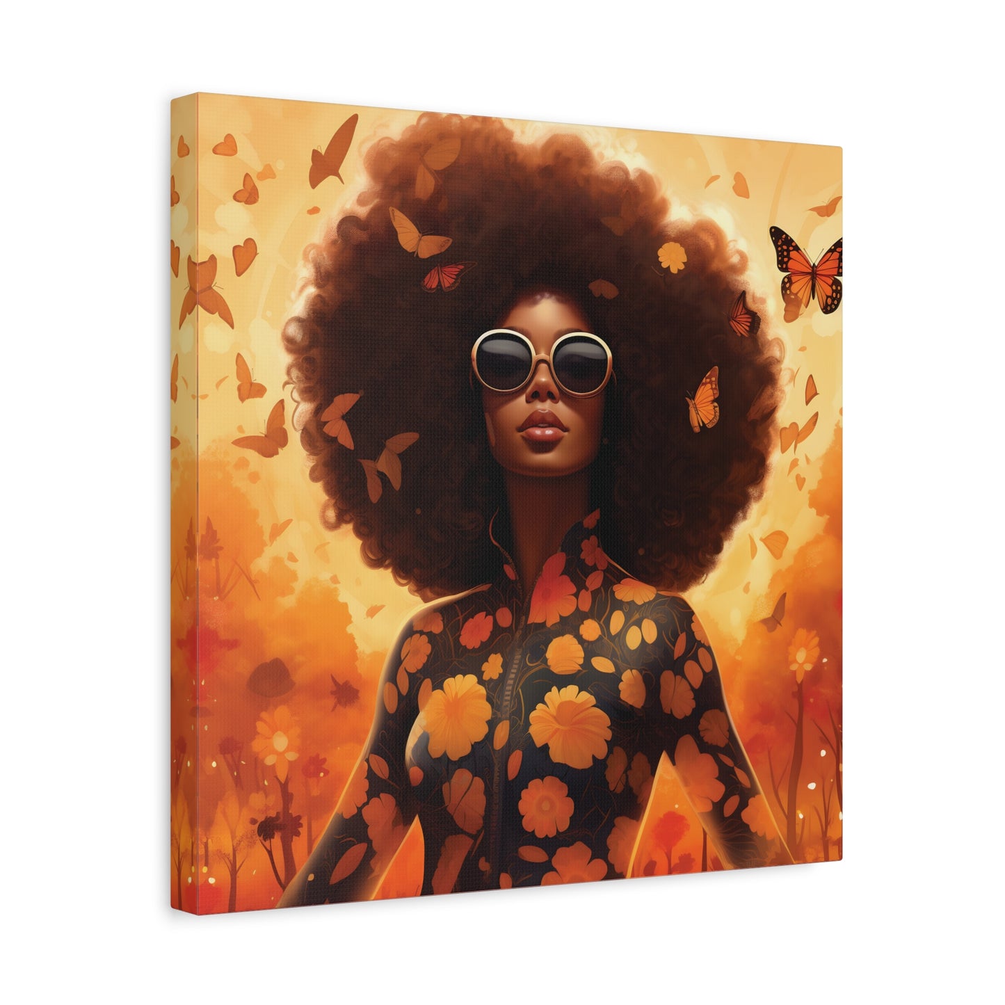 Floral Canvas Art, Bohemian Wall Decor, Afrocentric Home Decor, Vibrant Modern Art, Unique Gift Idea, Orange Butterfly Artwork