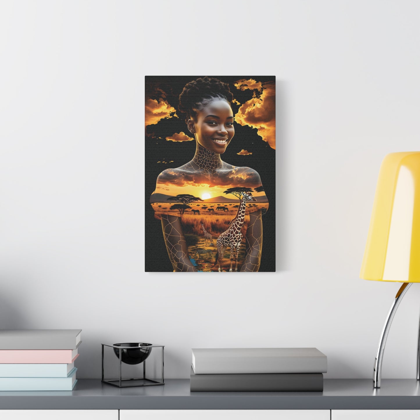 Afro Sunset Serenade Canvas Art, Inspiring Home Decor, Unique Gift, Nature Lover's Wall Art, Bohemian Chic, Animal Art, African Art
