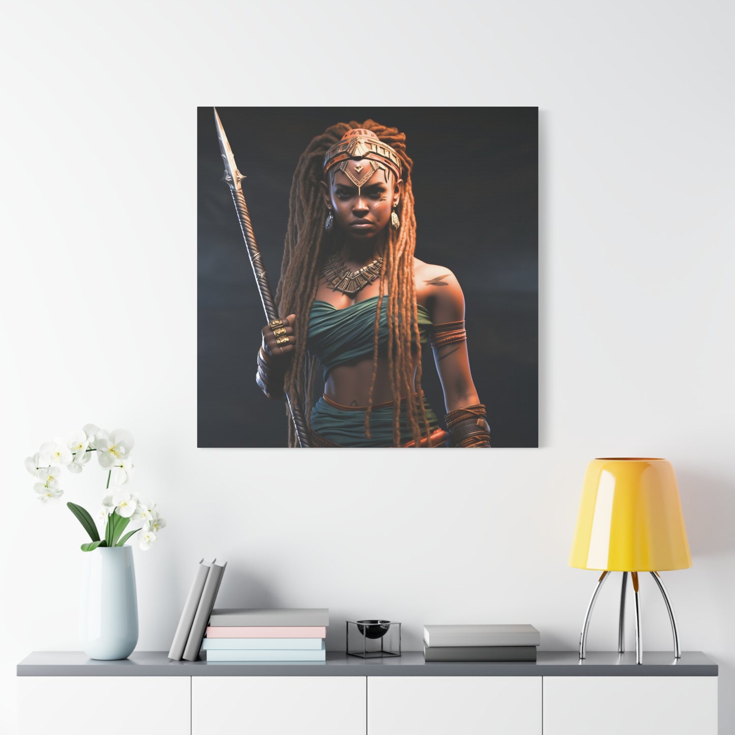 Warrior Queen Stretched Canvas Wall Art Print, Warrior Decor, Wall Art, Home Decor, Unique Gift, African Goddess
