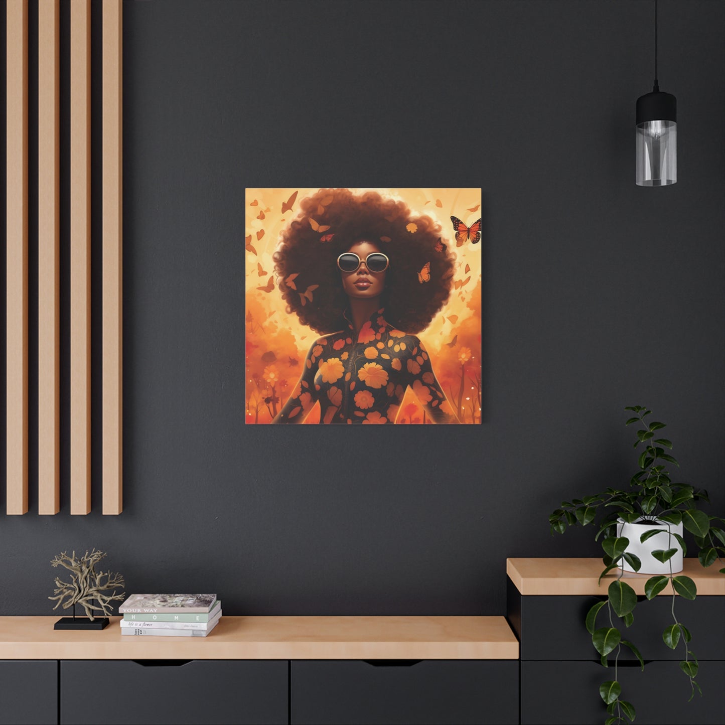 Floral Canvas Art, Bohemian Wall Decor, Afrocentric Home Decor, Vibrant Modern Art, Unique Gift Idea, Orange Butterfly Artwork