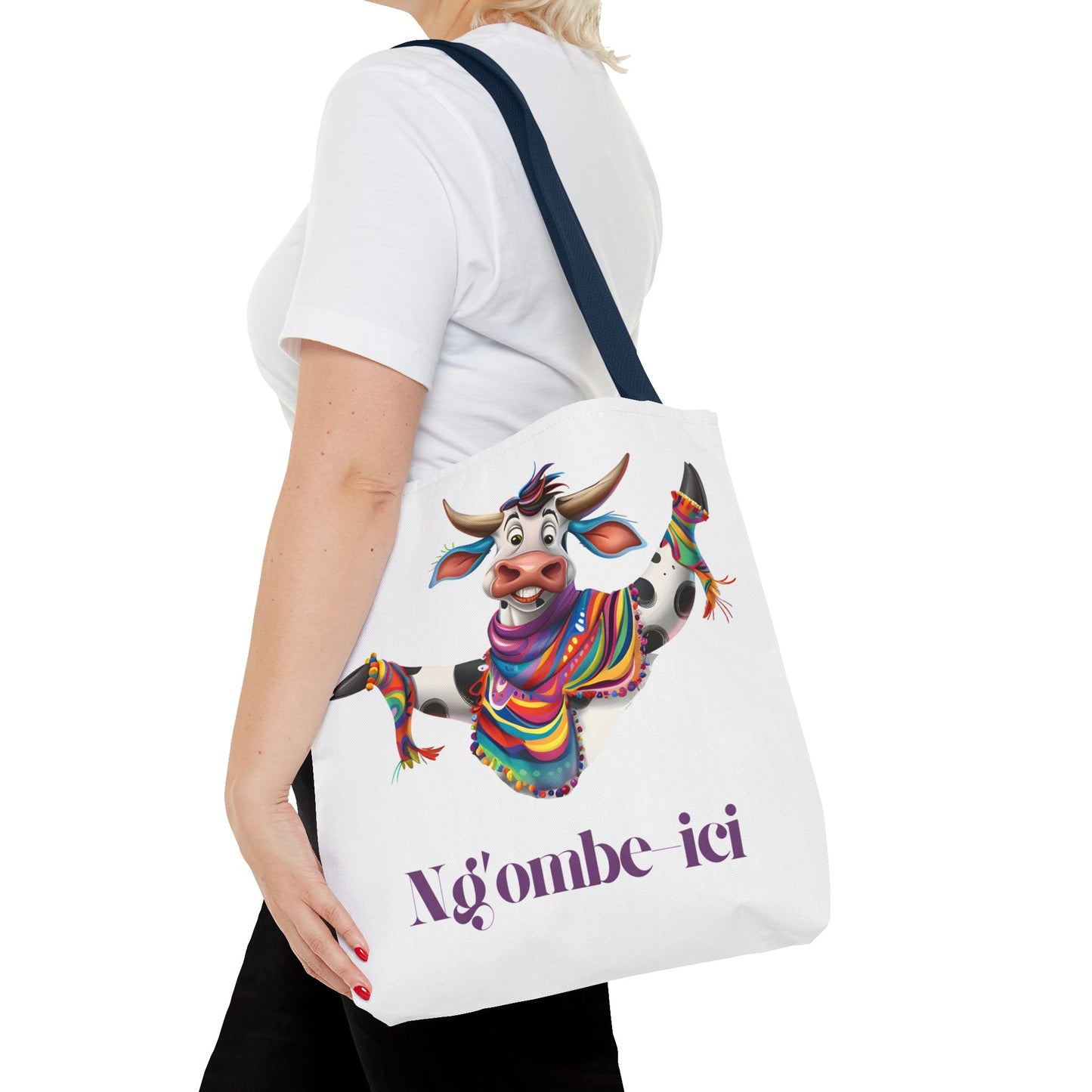 Funny Ngombe-ici Cow Tote Bag, Fun Eco-Friendly Shopping Bag, Animal Lover Gift, Festival Tote, Cute Cow Design, Mochila de Vaca