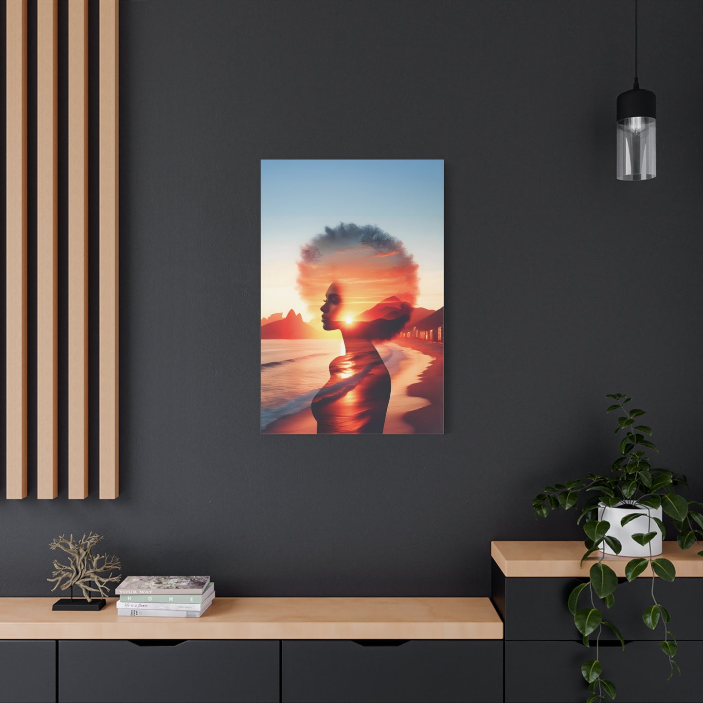 Afro Sunset Silhouette Canvas Art, Wall Decor, Home Aesthetic, Gift for Art Lovers, Bohemian Art, Inspirational Wall Hanging