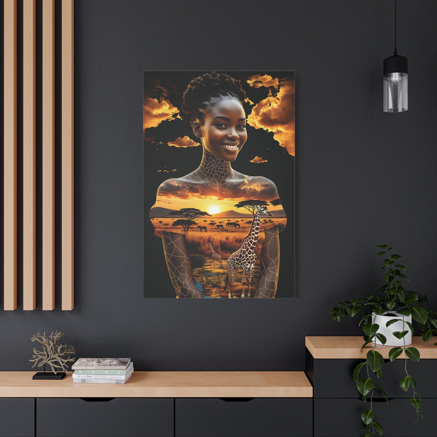 Afro Sunset Serenade Canvas Art, Inspiring Home Decor, Unique Gift, Nature Lover's Wall Art, Bohemian Chic, Animal Art, African Art