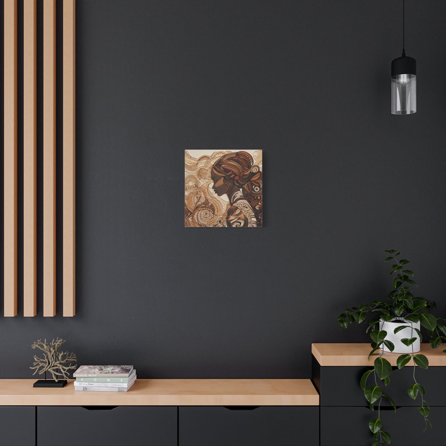 African Woman Paper Canvas Art Print – Intricate Afrocentric Wall Decor in Warm Earth Tones , Bohemian Wall Decor, Ethnic Home Decoration, Gift for Her, Tribal Art, Abstract Design, Feminine Wall Art