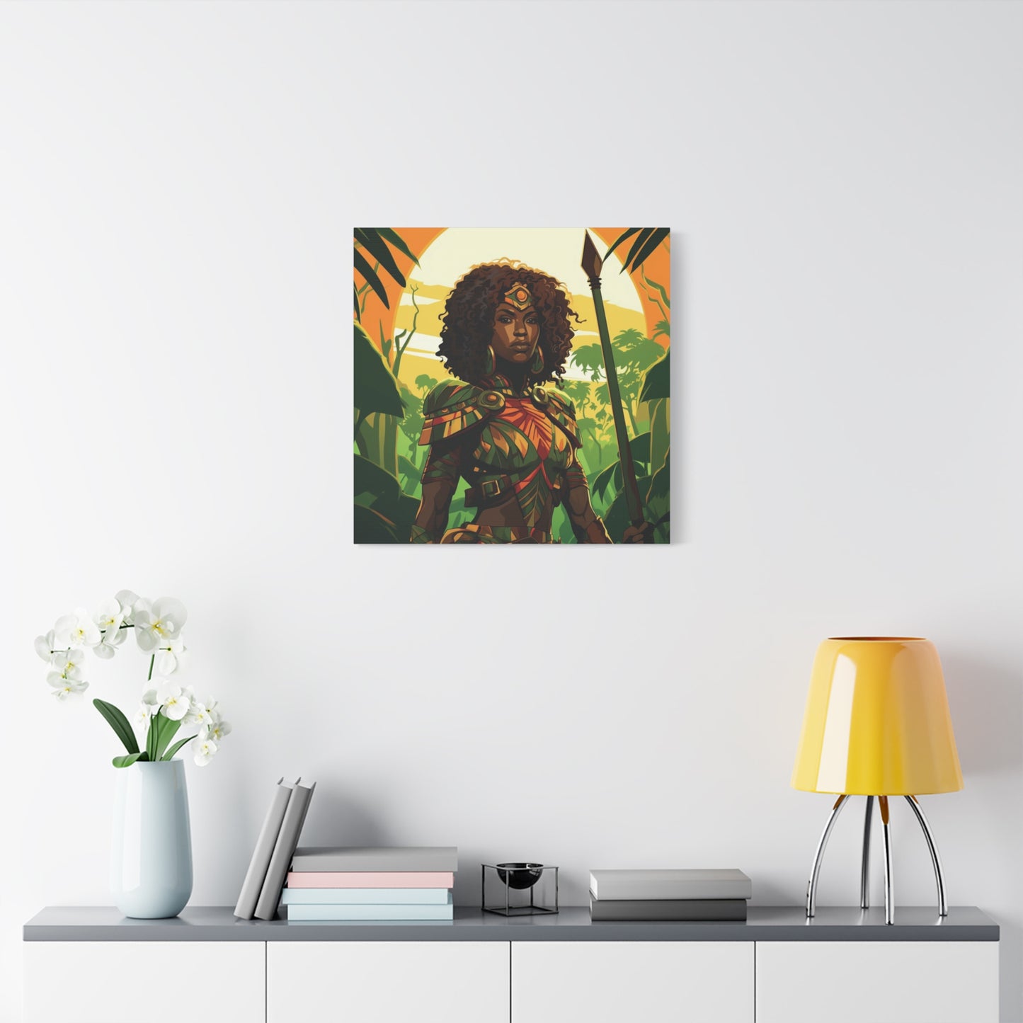 Jungle Warrior Queen Wall Art – Afrocentric Strength & Beauty Canvas Print | Jungle Wall Decor, Ethnic Artwork, Home Gallery, Gift for Art Lovers, Boho Decor
