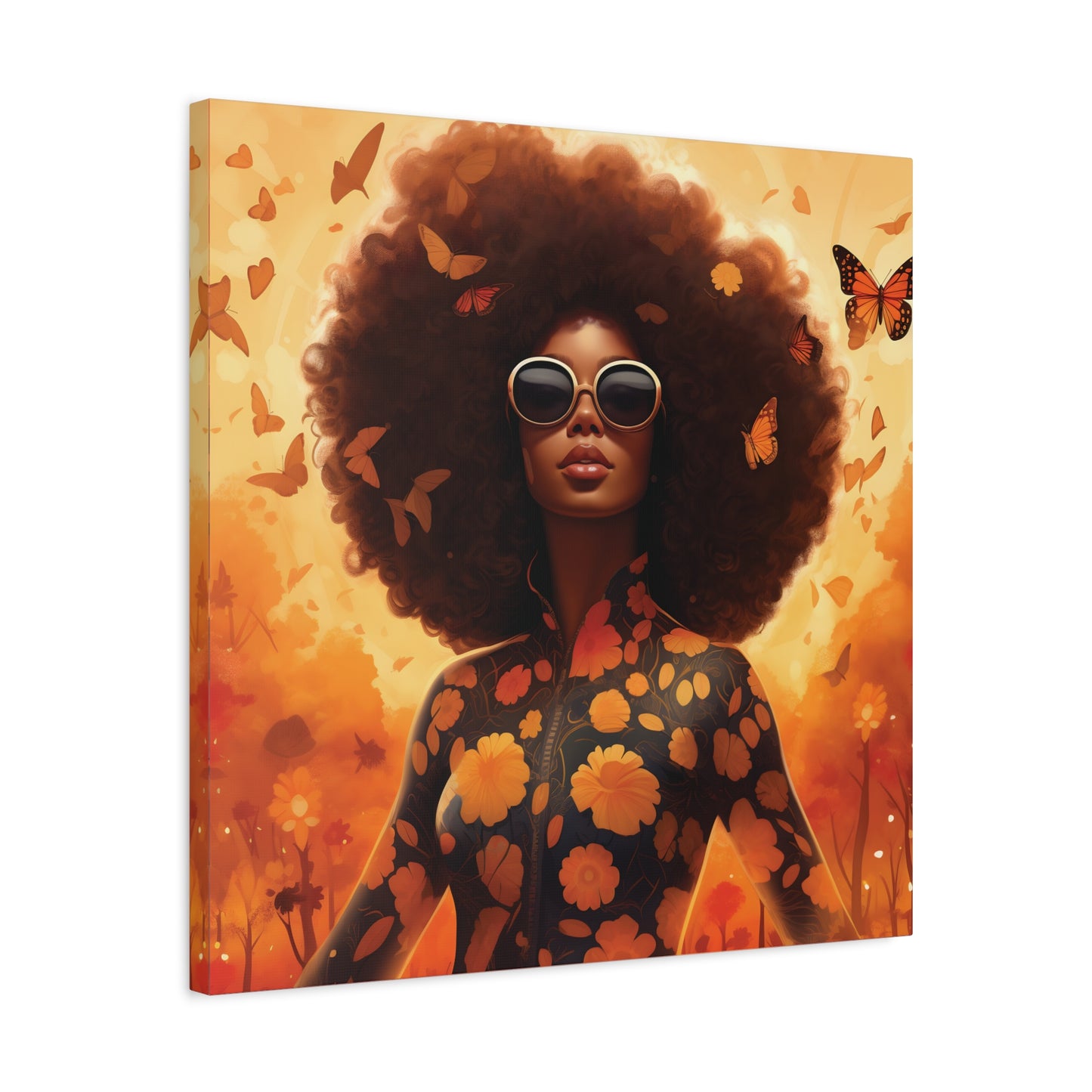 Floral Canvas Art, Bohemian Wall Decor, Afrocentric Home Decor, Vibrant Modern Art, Unique Gift Idea, Orange Butterfly Artwork