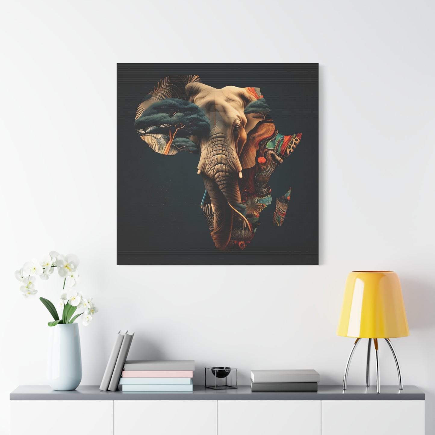 African Elephant Map Art – Tribal Wildlife Wall Decor of Africa Continent Stretched Canvas Art Print, Africa, Elephant Design, Home Decor, Wall Art, Wildlife Lover Gift, Art for Nature Enthusiasts