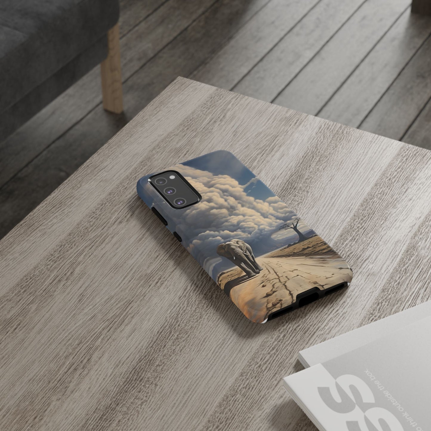 Elephant on Old Road Phone Case – Majestic Wildlife Art with Dramatic Cloud, Nature-Inspired Protective Cover