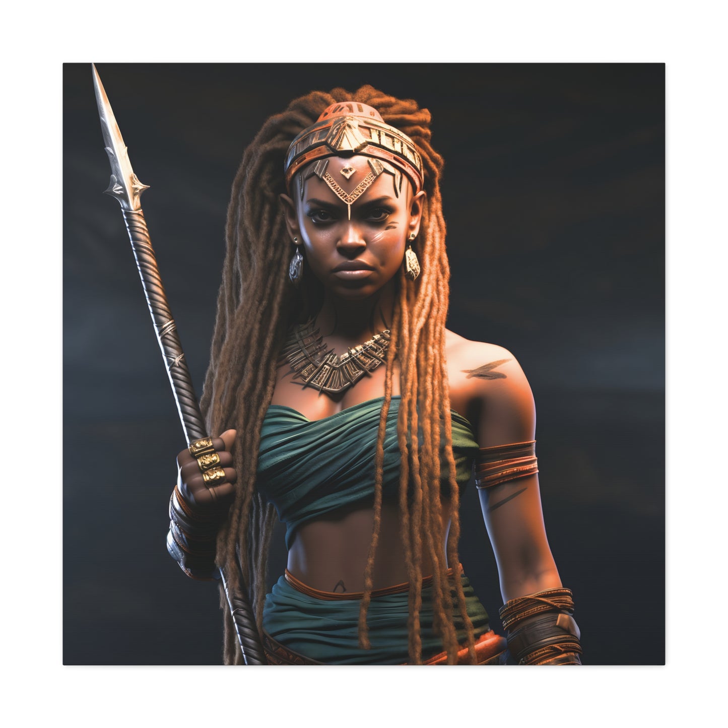 Warrior Queen Stretched Canvas Wall Art Print, Warrior Decor, Wall Art, Home Decor, Unique Gift, African Goddess