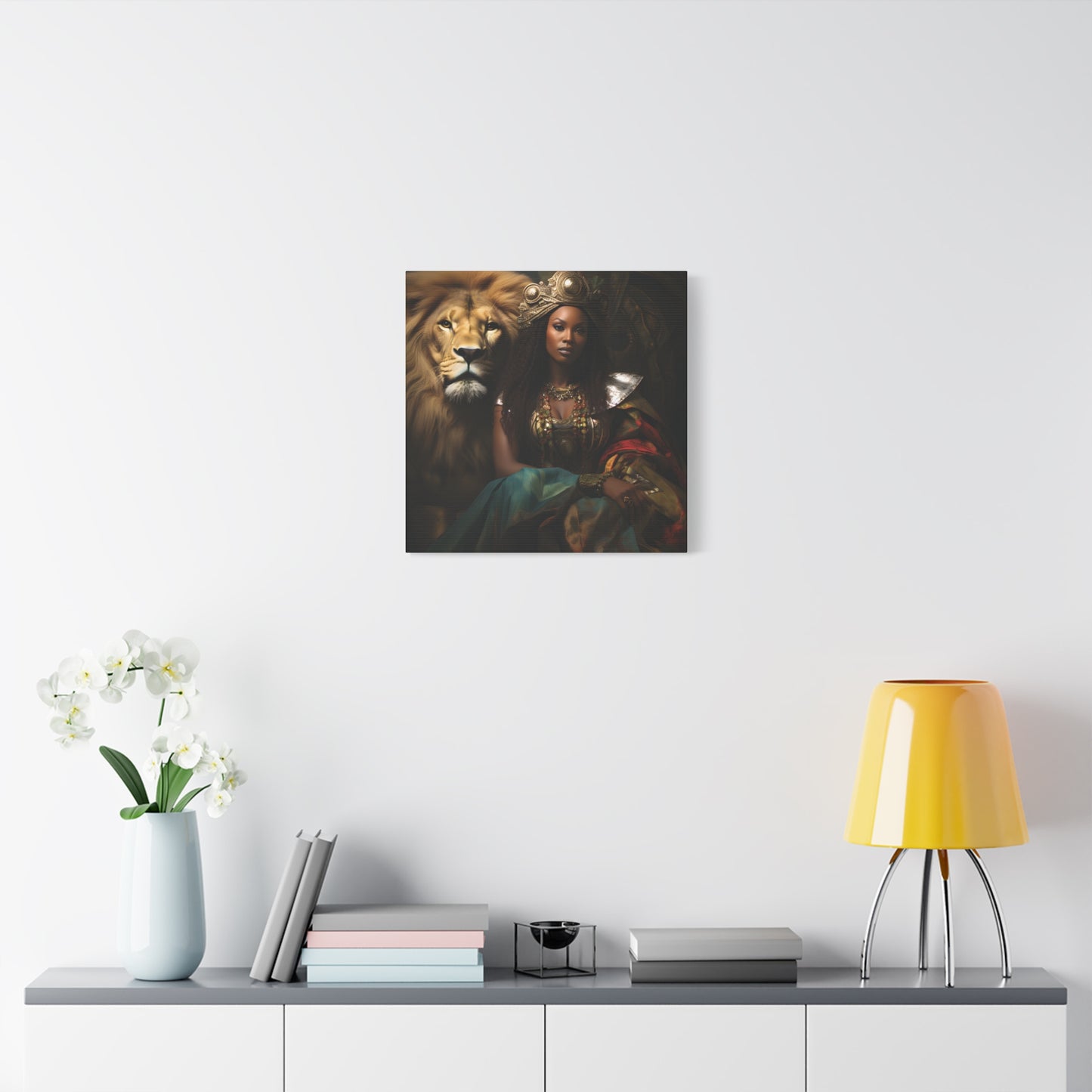African Queen and Lion Royal Portrait – Regal Afrocentric Wall Art Print, Home Decor, Gift for Animal Lovers, Royalty Theme, Artful Decor