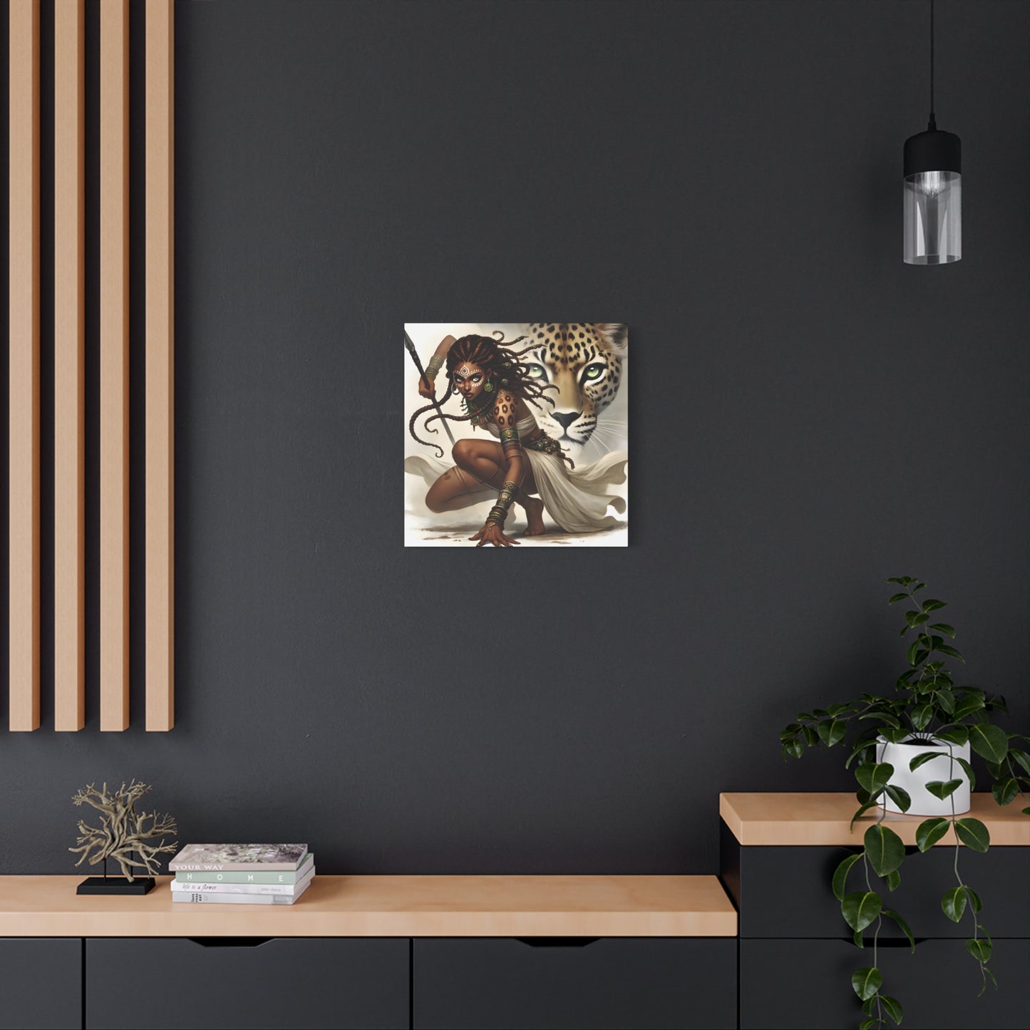 African Warrior Queen and Leopard Art – Empowering Canvas Wall Decor, Jungle Queen, Home Decor, African Art, Nature Inspired