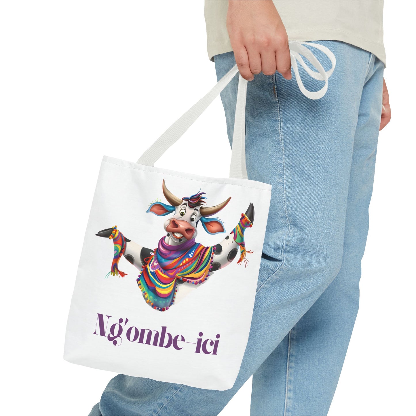 Funny Ngombe-ici Cow Tote Bag, Fun Eco-Friendly Shopping Bag, Animal Lover Gift, Festival Tote, Cute Cow Design, Mochila de Vaca