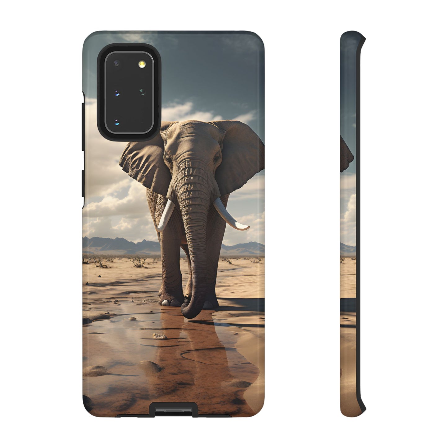 Elephant Drinking Water Phone Case - Wildlife Art in Dry Landscape Design, Nature-Inspired Protective Cover
