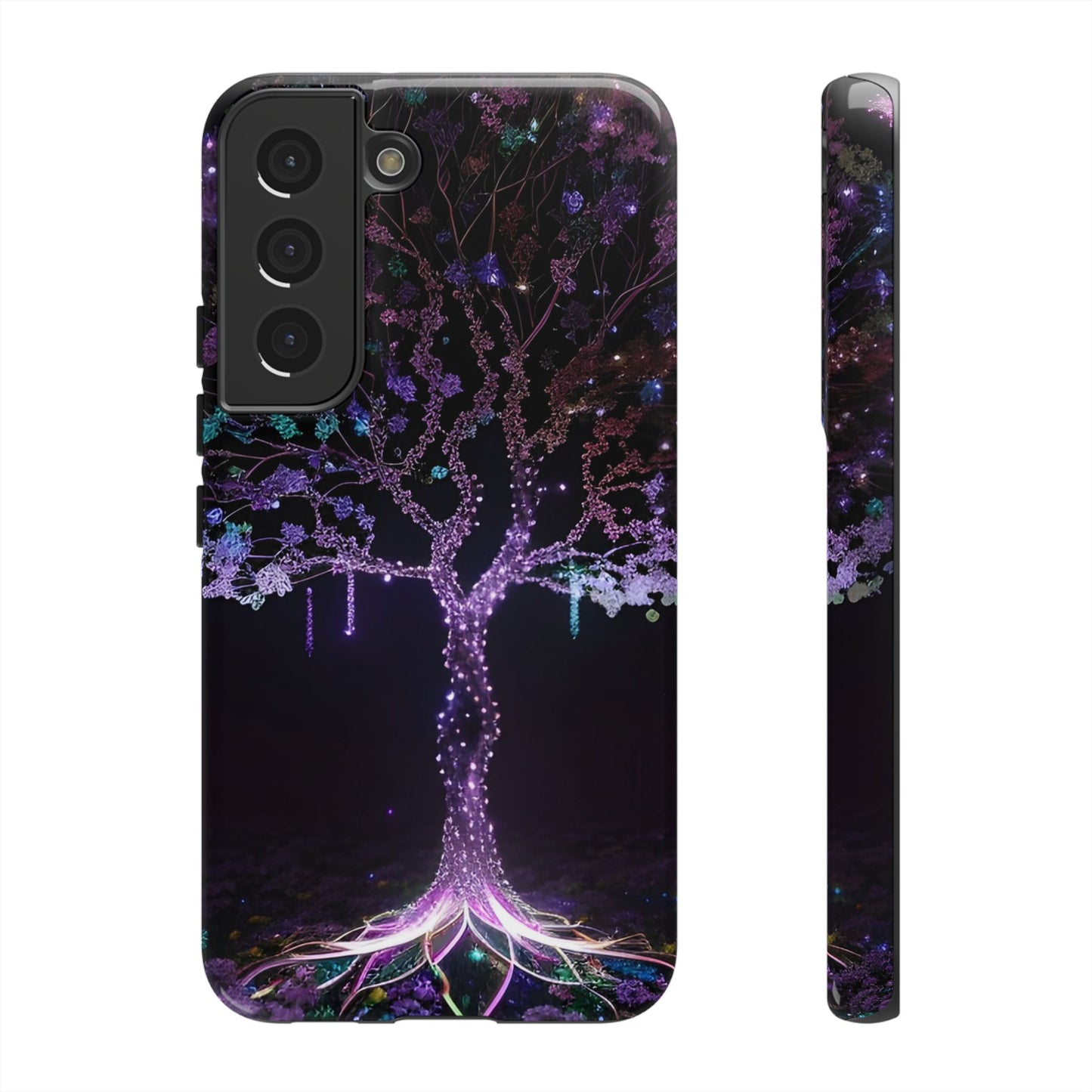 Dark Purple Tree Phone Case – Luminous Nature Art, Mystical Night Design Protective Cove