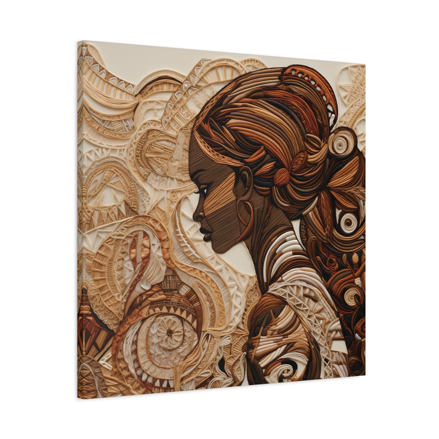 African Woman Paper Canvas Art Print – Intricate Afrocentric Wall Decor in Warm Earth Tones , Bohemian Wall Decor, Ethnic Home Decoration, Gift for Her, Tribal Art, Abstract Design, Feminine Wall Art