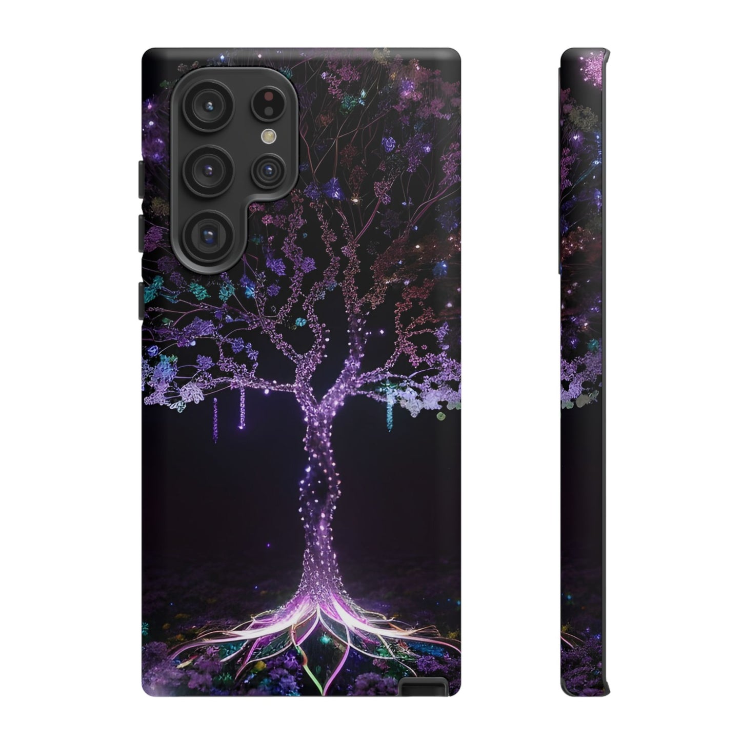 Dark Purple Tree Phone Case – Luminous Nature Art, Mystical Night Design Protective Cove