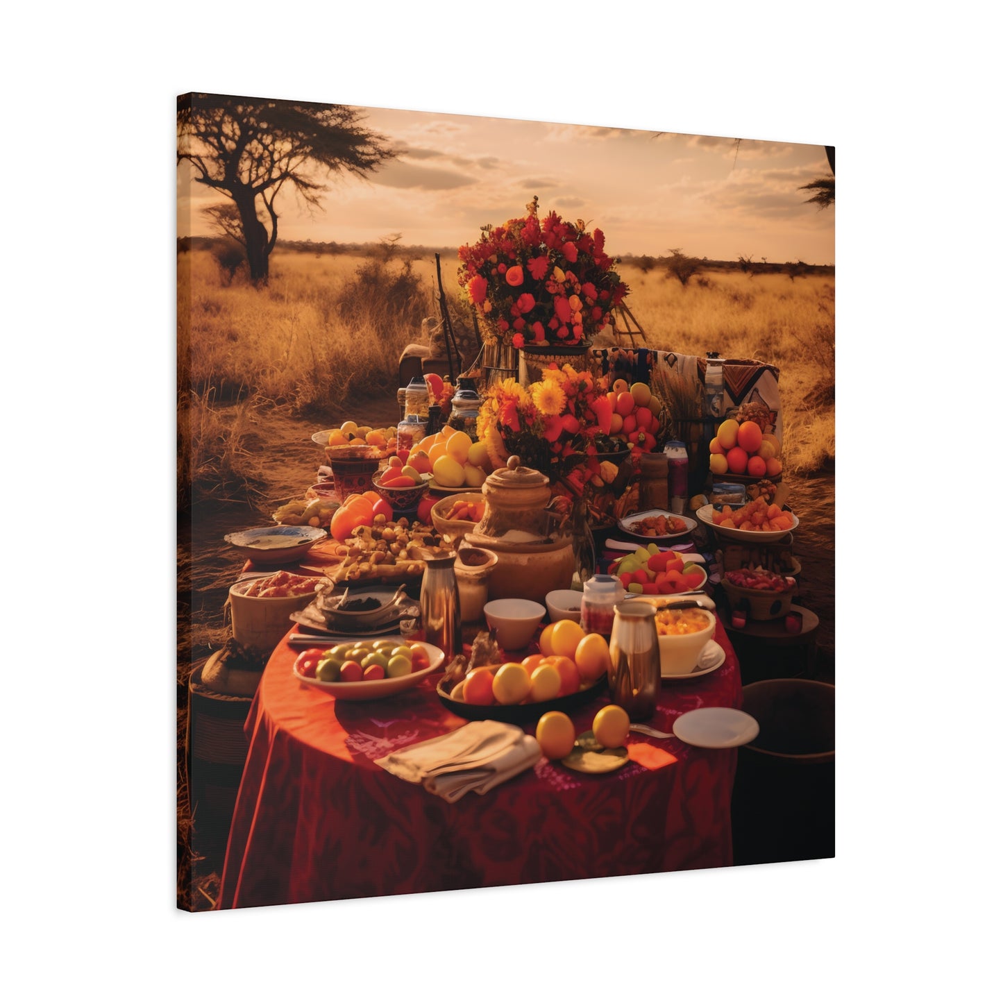 Afrocentric Food Art Print – Bold Culinary Canvas Wall Art, Home Decor, Nature Landscape, Kitchen Wall Decor, Gift for Foodies, Farmhouse Style