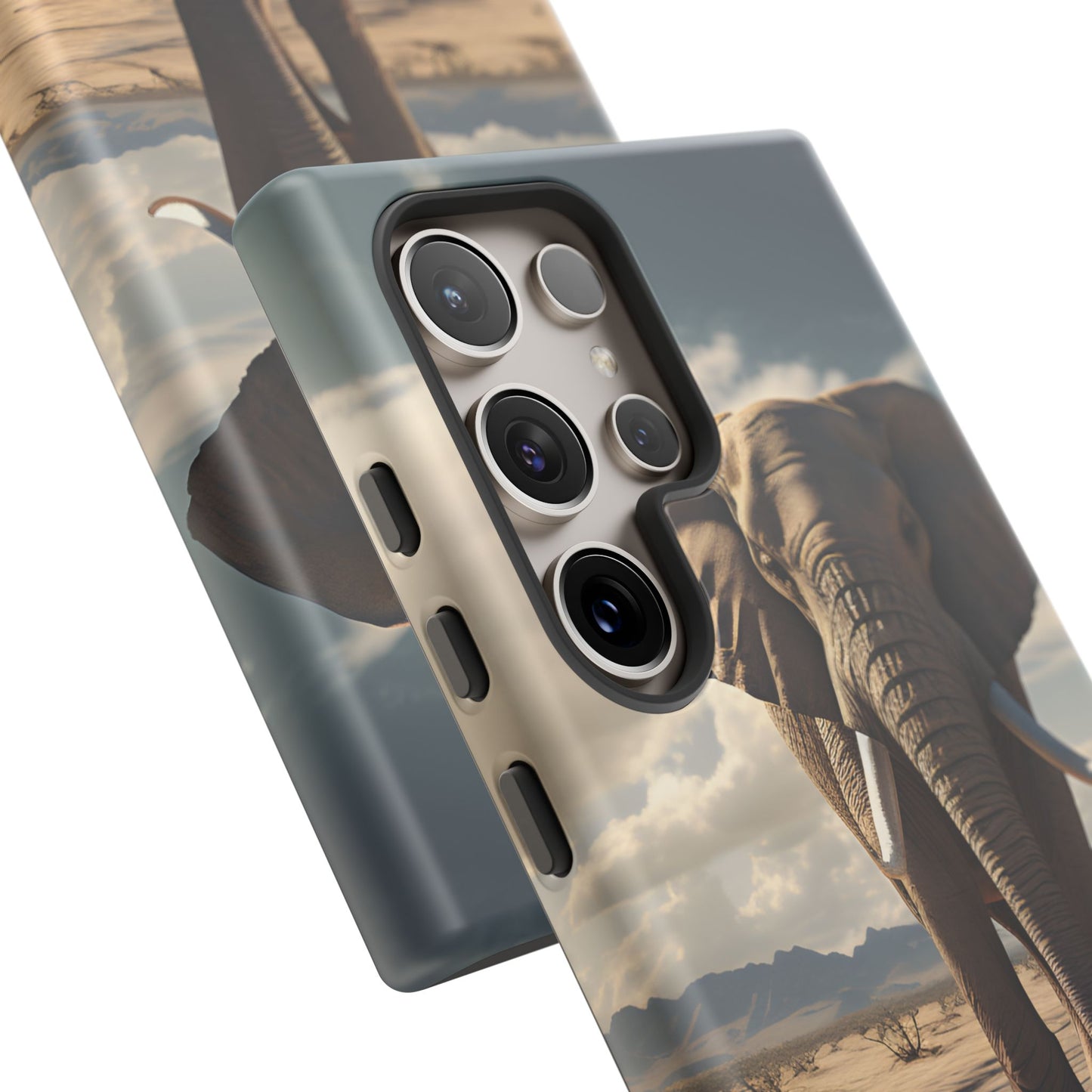 Elephant Drinking Water Phone Case - Wildlife Art in Dry Landscape Design, Nature-Inspired Protective Cover