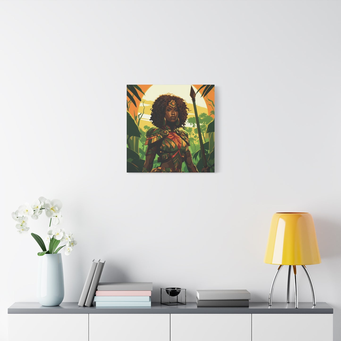 Jungle Warrior Queen Wall Art – Afrocentric Strength & Beauty Canvas Print | Jungle Wall Decor, Ethnic Artwork, Home Gallery, Gift for Art Lovers, Boho Decor