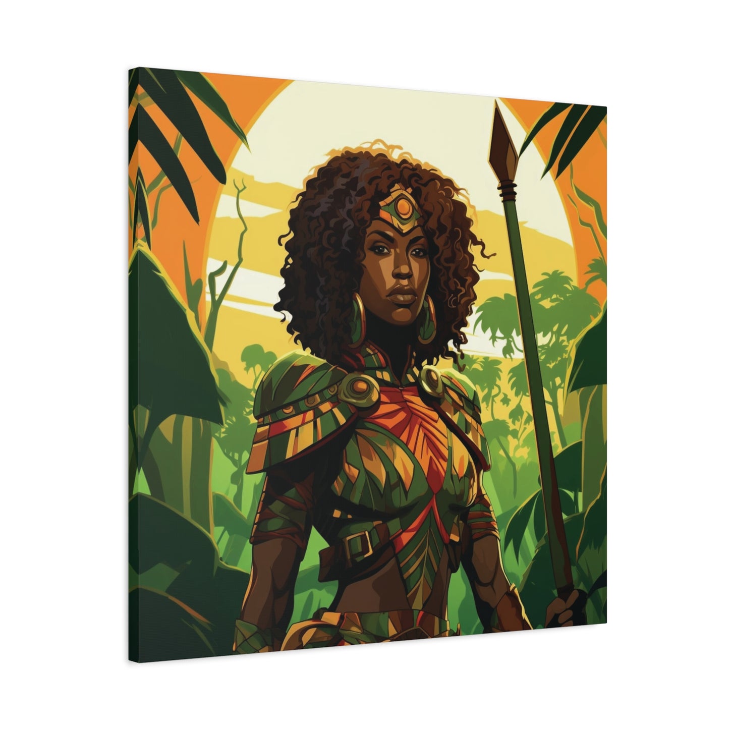 Jungle Warrior Queen Wall Art – Afrocentric Strength & Beauty Canvas Print | Jungle Wall Decor, Ethnic Artwork, Home Gallery, Gift for Art Lovers, Boho Decor
