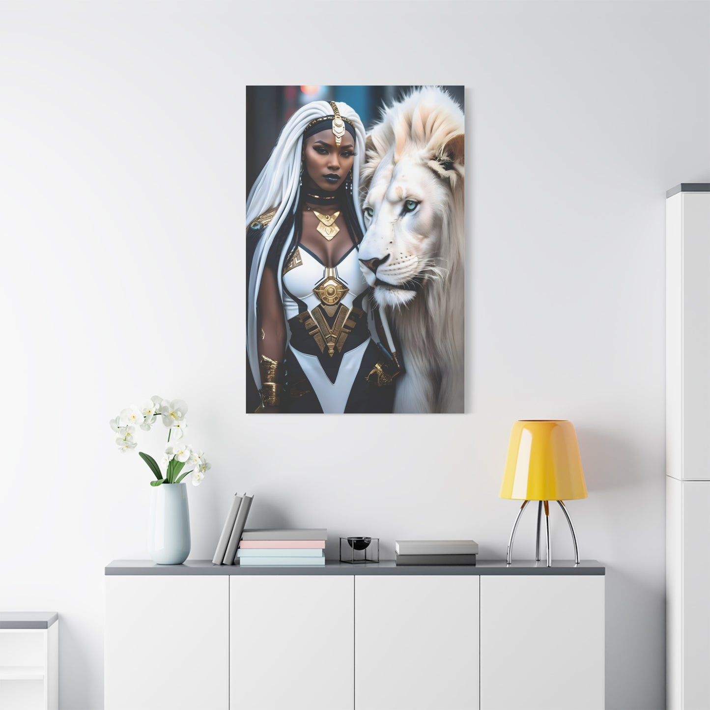 Afrofuturistic Warrior Queen Art Print – Lion Power & African Royalty - Powerful Artwork with Regal Themes, Home Decor, Perfect Gift for Art Lovers, Wall Hanging, Inspirational Decor