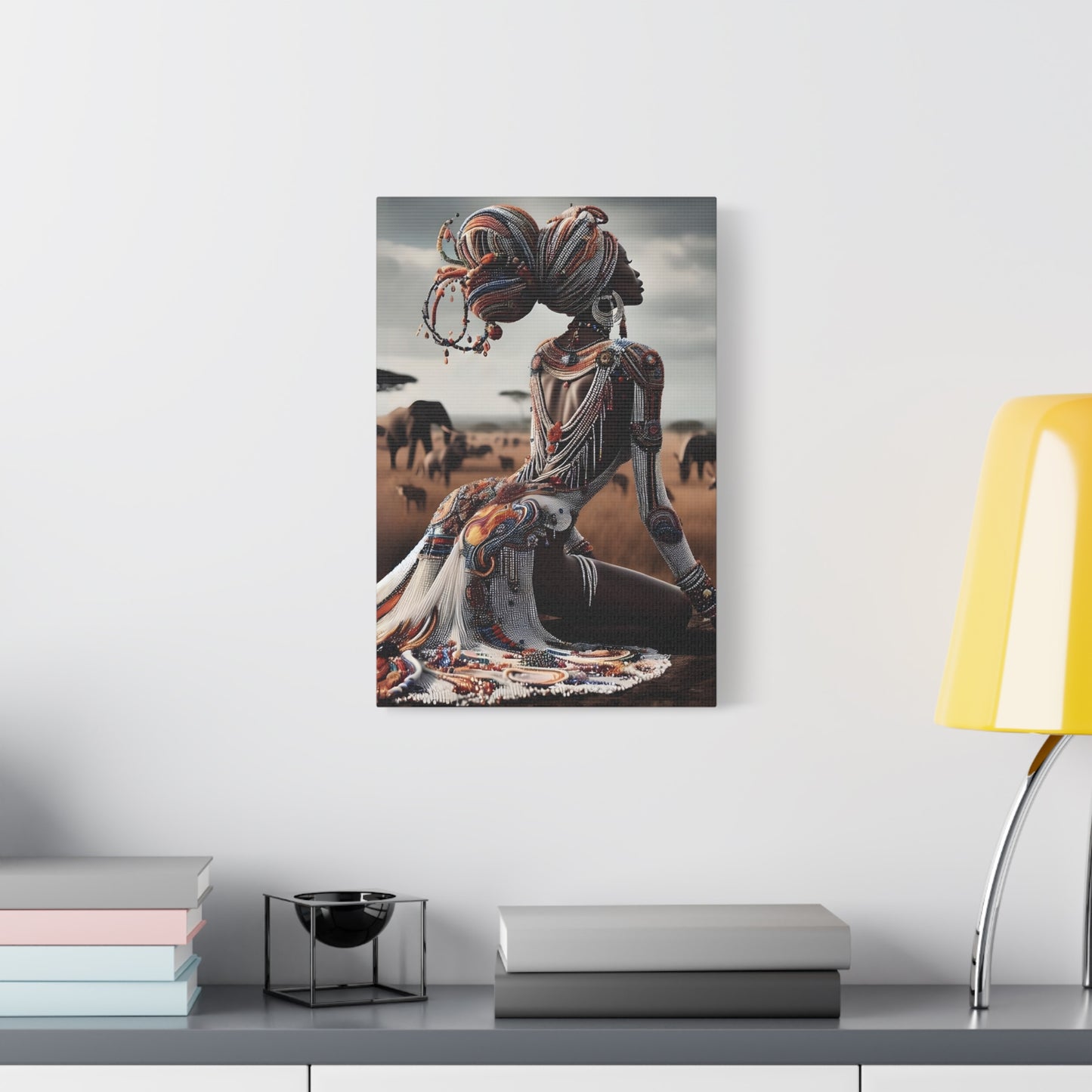Stretched Canvas Art Piece, Vibrant African Woman Portrait, Home Decor, Gift for Art Lovers, Inspirational Wall Art, Bohemian Decor