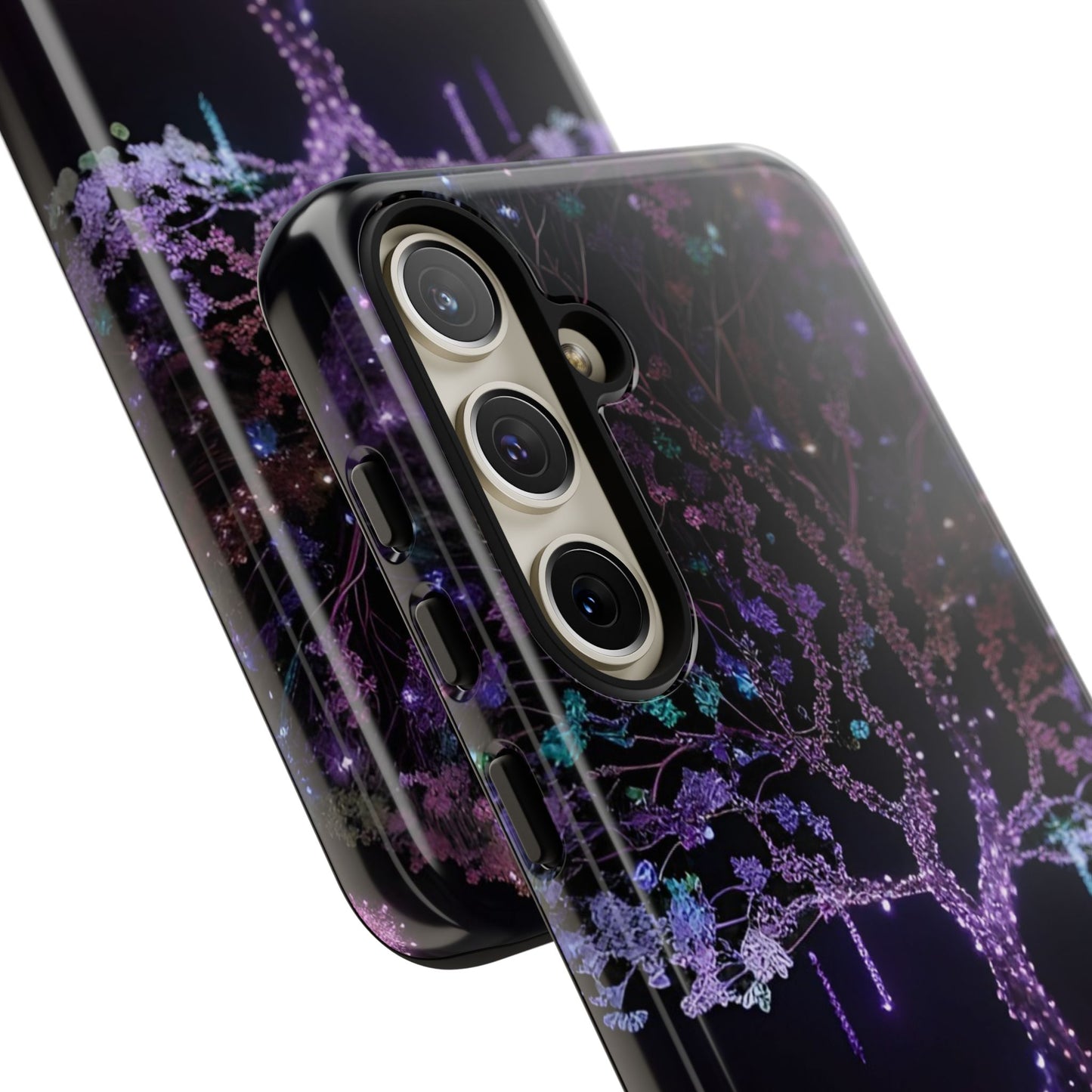 Dark Purple Tree Phone Case – Luminous Nature Art, Mystical Night Design Protective Cove