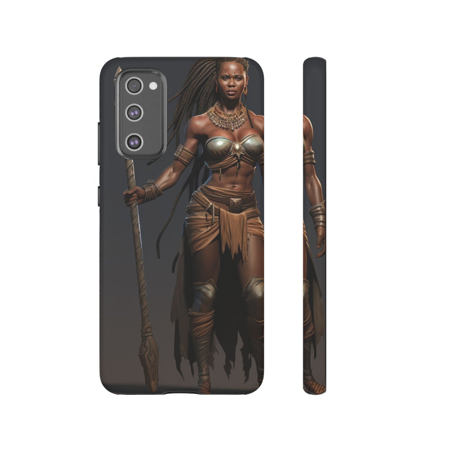 African Female Warrior Phone Case – Powerful Spear-Wielding Tribal Art Design, Bold Protective Cover