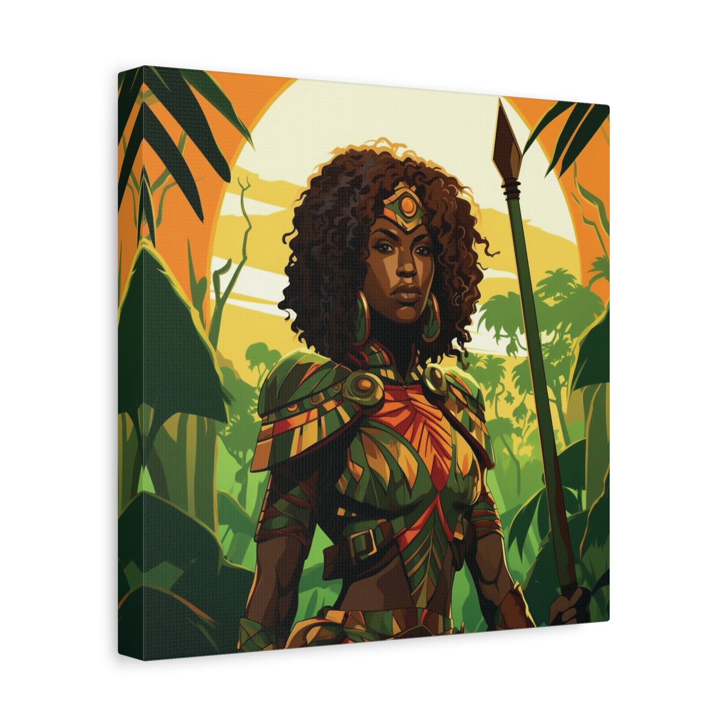 Jungle Warrior Queen Wall Art – Afrocentric Strength & Beauty Canvas Print | Jungle Wall Decor, Ethnic Artwork, Home Gallery, Gift for Art Lovers, Boho Decor