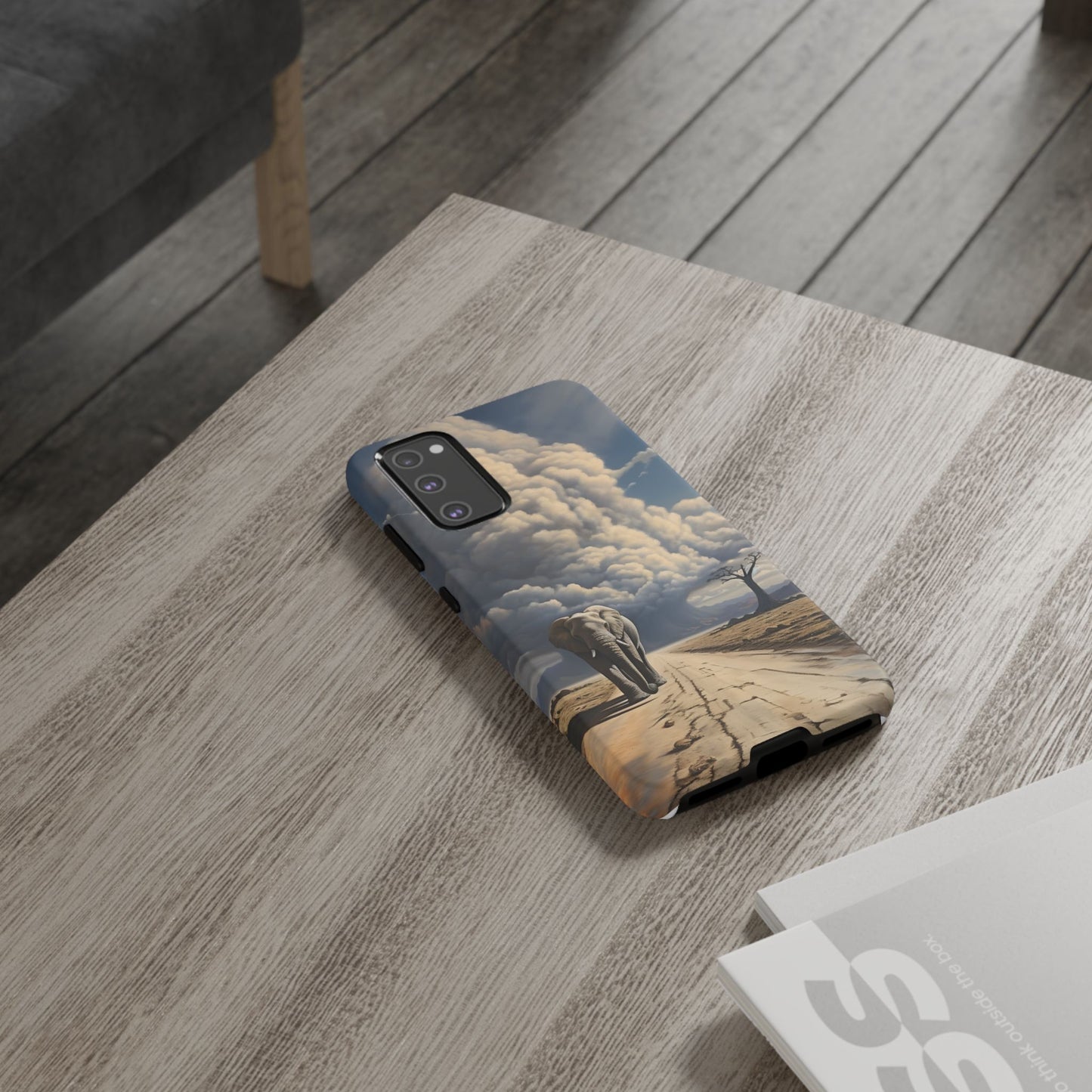 Elephant on Old Road Phone Case – Majestic Wildlife Art with Dramatic Cloud, Nature-Inspired Protective Cover