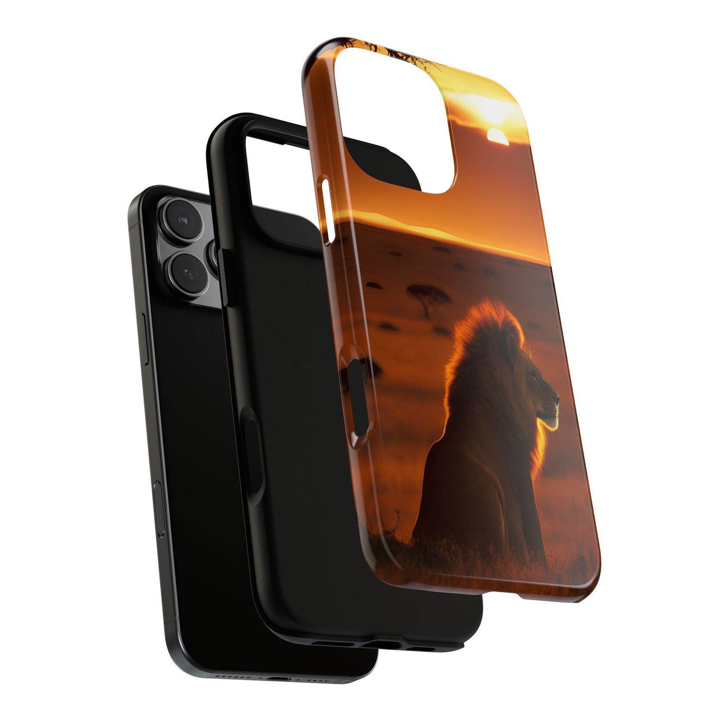 Lion Sunset Phone Case – Majestic Wildlife Art with Tree Silhouette, Safari-Inspired Protective Cover