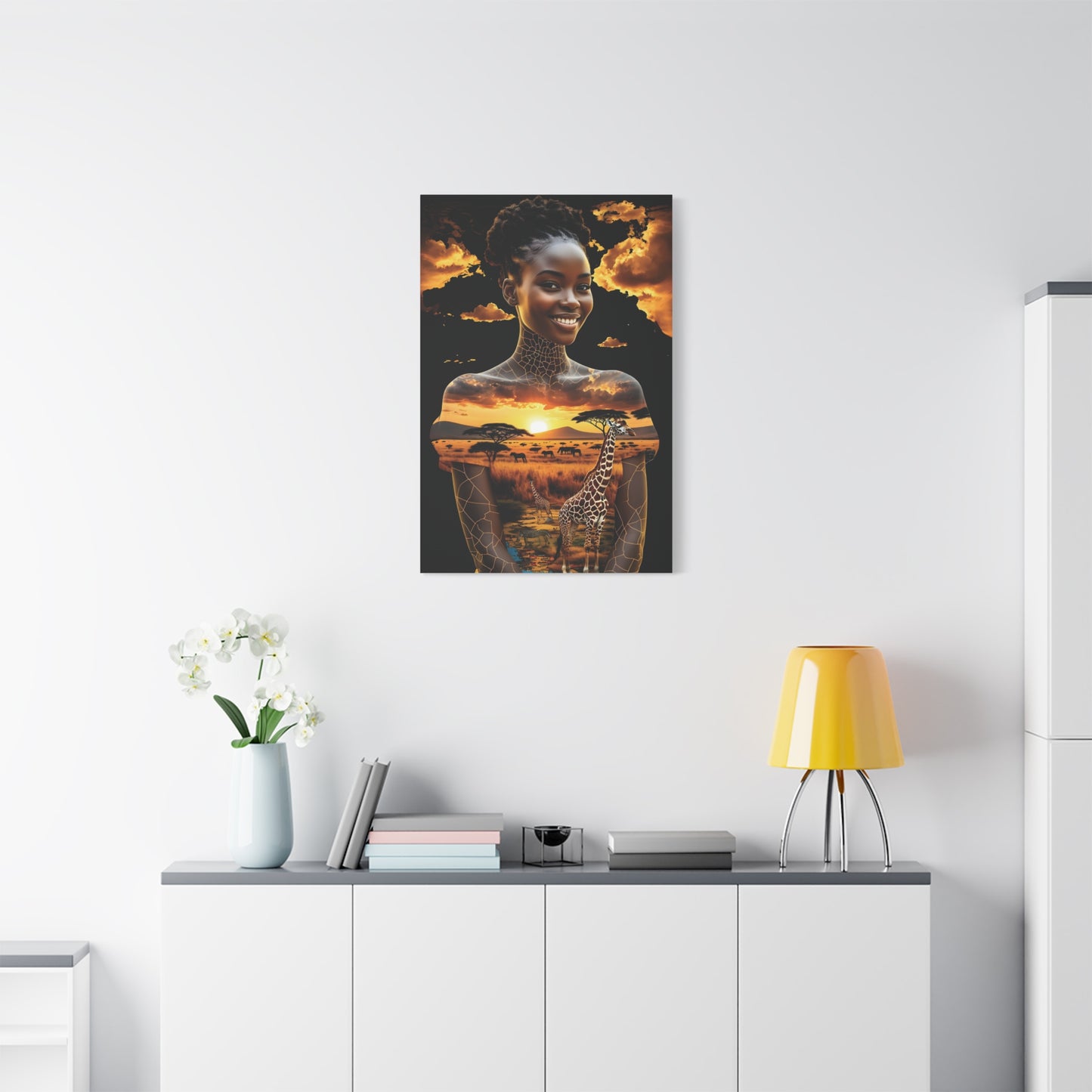 Afro Sunset Serenade Canvas Art, Inspiring Home Decor, Unique Gift, Nature Lover's Wall Art, Bohemian Chic, Animal Art, African Art
