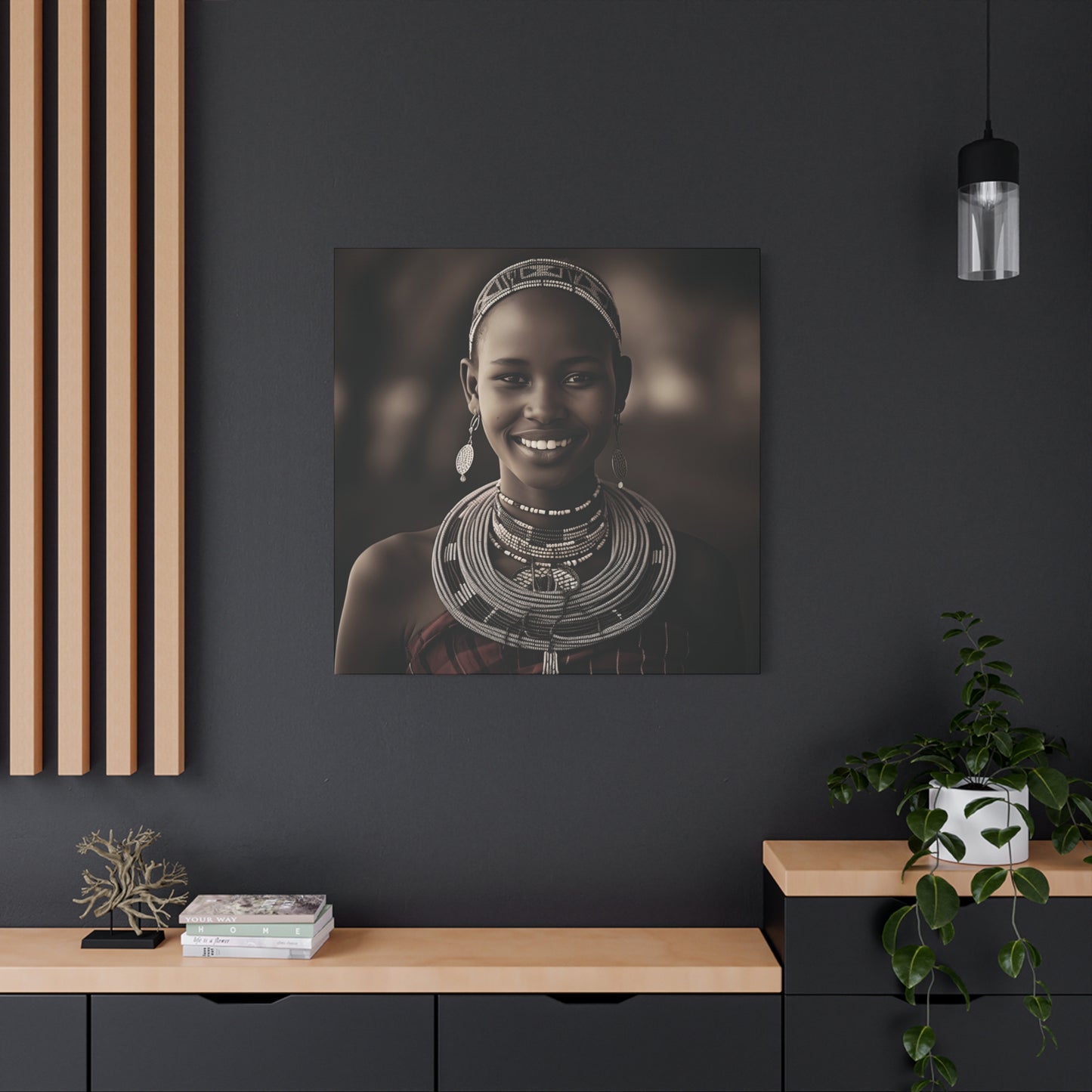 Stretched Canvas Art Print of a Smiling Maasai Woman, Ethnic Wall Décor, Home, Office, Cultural Celebration, Gift Idea