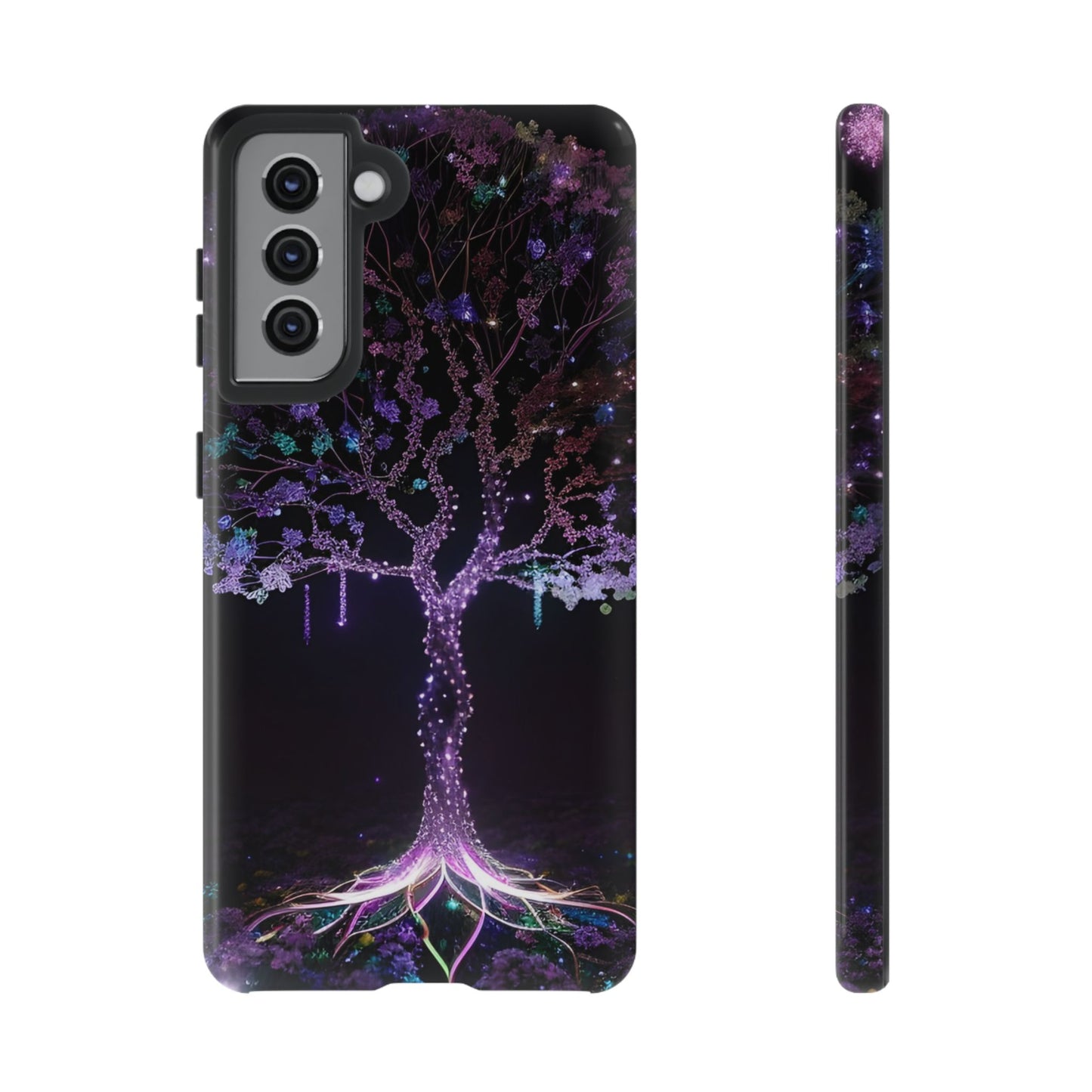 Dark Purple Tree Phone Case – Luminous Nature Art, Mystical Night Design Protective Cove
